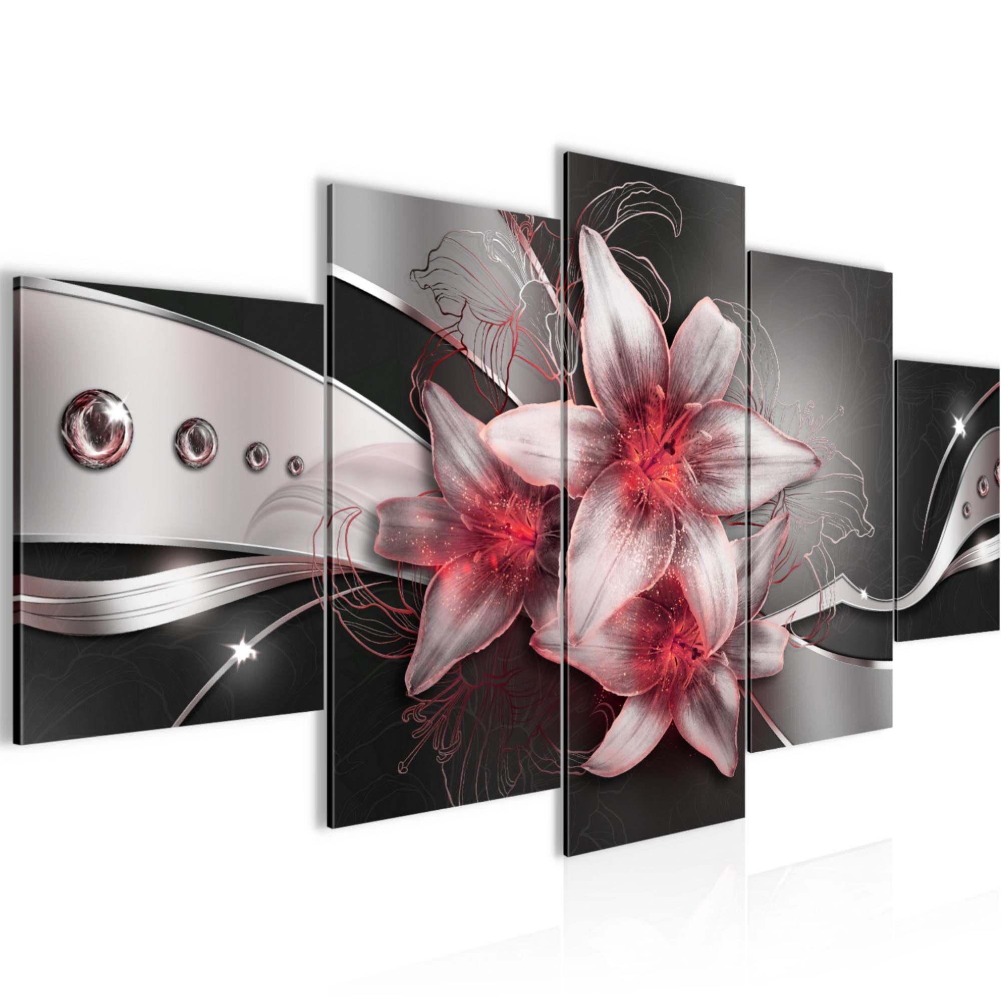 Runa Art Wandbild Bild Blumen Lilien Abstrakt Rot auf Vlies Leinwand 039653c, 150L x 75B cm