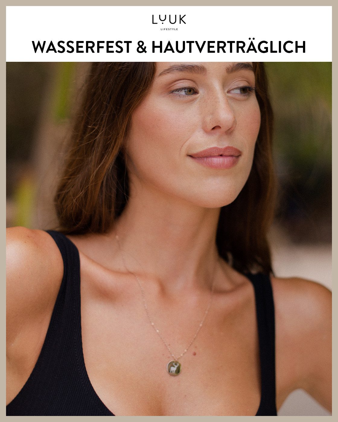 LUUK LIFESTYLE Kette mit Anhänger Reh Münze, mit HAPPINESS Spruchkarte, wasserfest und langlebig