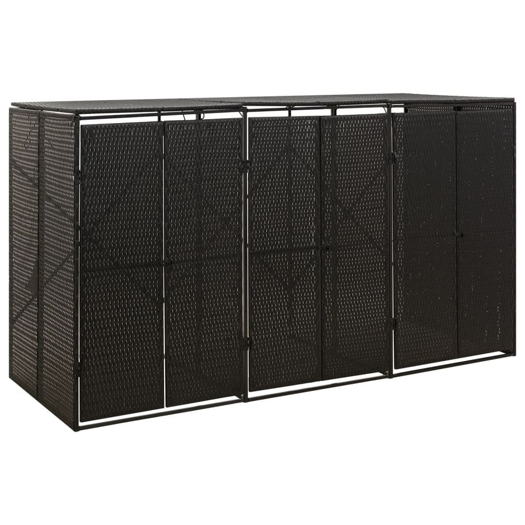 Thumbnail - vidaXL Mülltonnenbox, Mülltonnenverkleidung für 3 Tonnen Schwarz 207x80x117 cm Poly Rattan