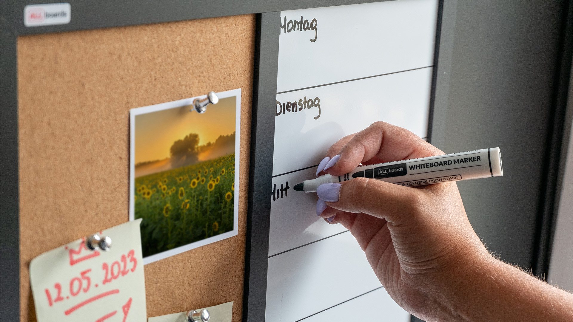 ALLboards Magnettafel 3-in-1-Kombitafel: Whiteboard, Kreide (magnetisch) und Kork, 60×40 cm