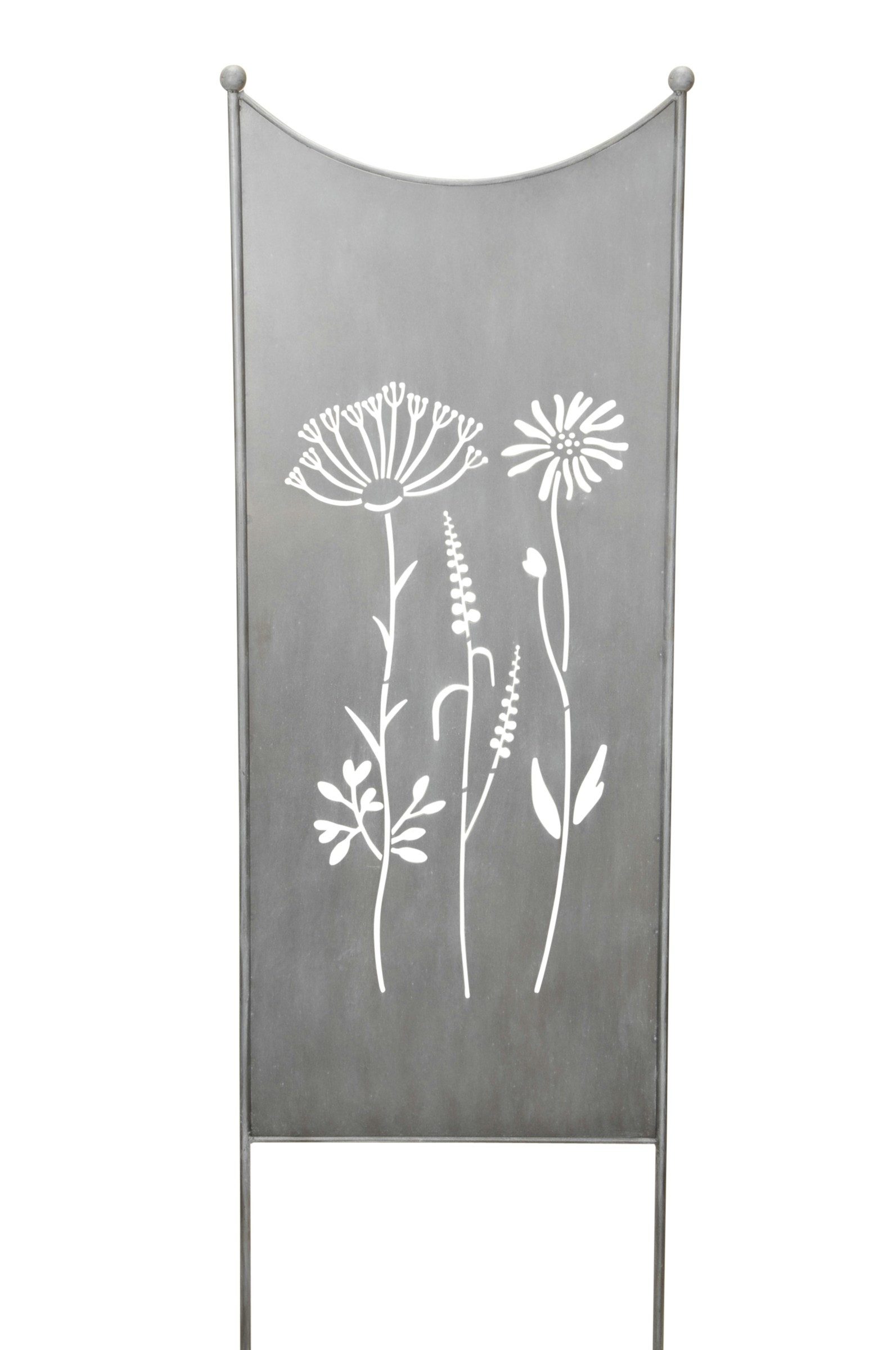 finehomegarden Gartenstecker Stele Metall Wildblume Sichtschutz grau (1-St) Windschutz Outdoor H165cm B52cm Dekowand Garten / Paket-Sperrgut
