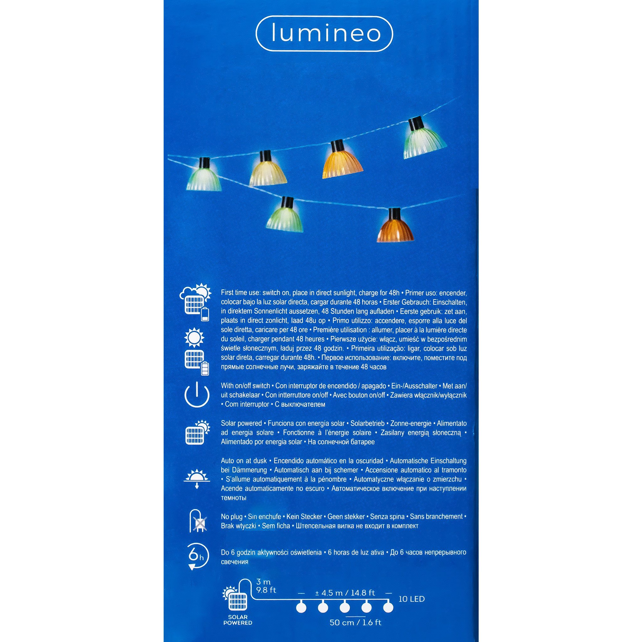 Lumineo LED-Girlande, LED Solar Lichterkette Lampenschirme gerillt 4,5m Kunststoff Warmweiß