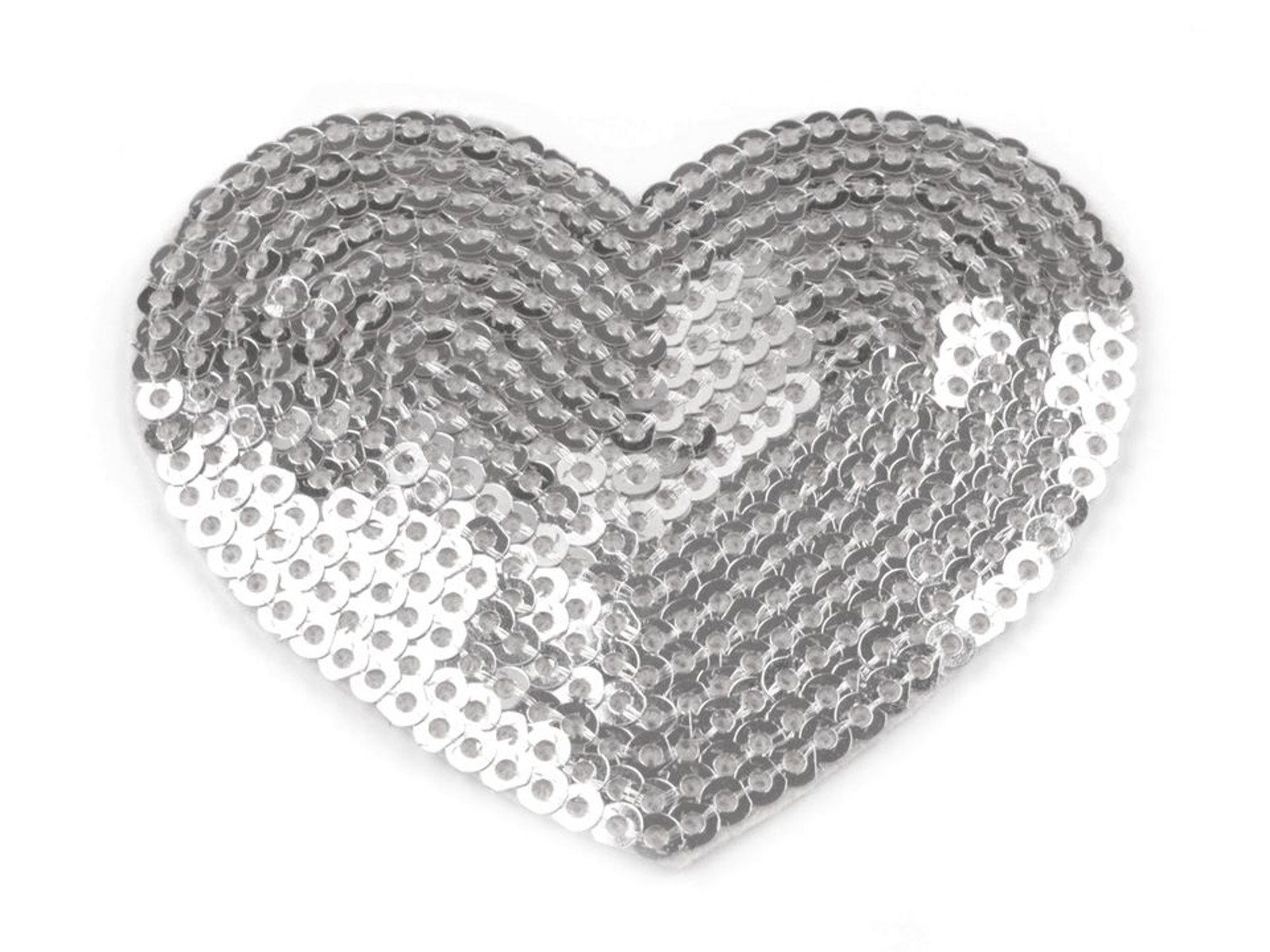 maDDma Aufnäher 1 Pailletten Aufbügler, Aufnäher Herz 55x60mm, freie Farbwahl, Polyester, Plast, Polyethylen Schicht, silber