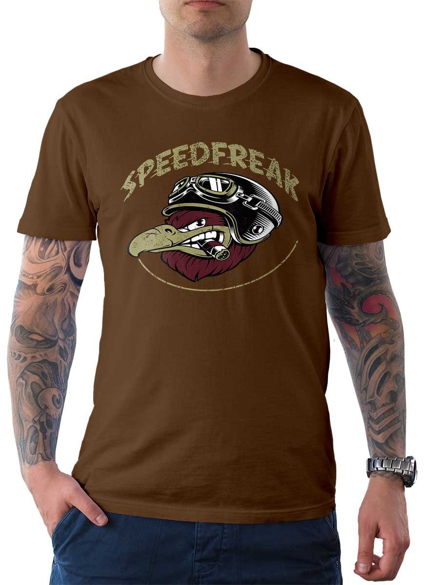 Rebel On Wheels T-Shirt Herren T-Shirt mit Biker Motorrad Speedfreak Braun Tee Motiv 