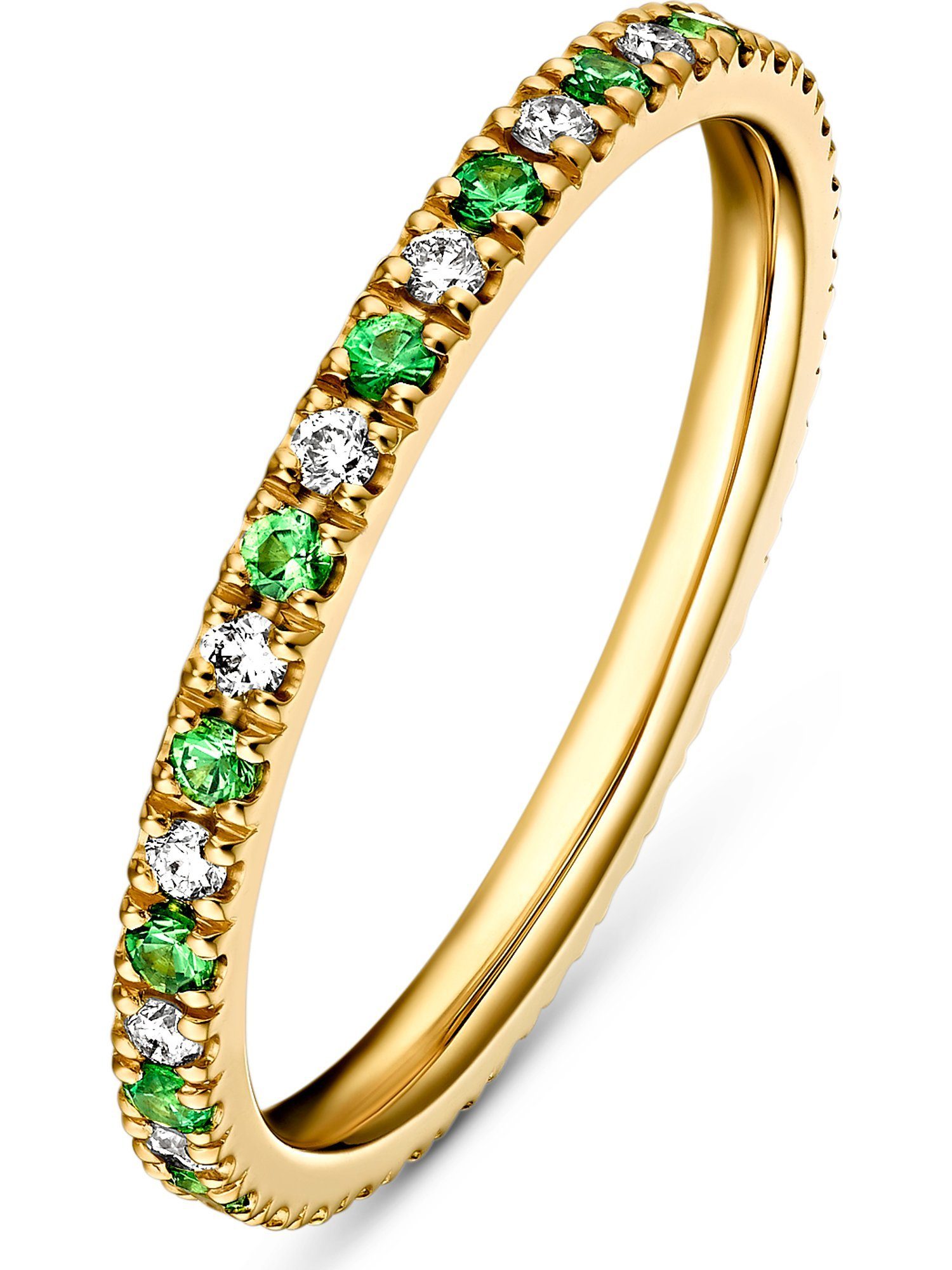 Diamant, 18 Gelbgold Damen-Damenring Tsavorit Fingerring GUIA 585er GUIA
