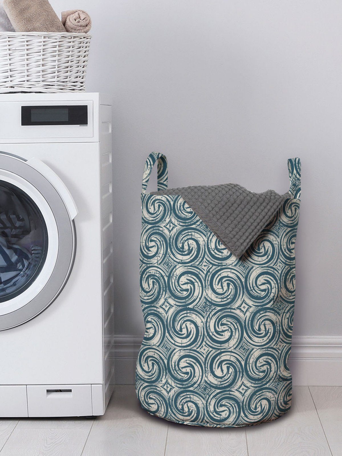Abakuhaus Wäschesäckchen Wäschekorb mit für Gewirbelt Kordelzugverschluss Waschsalons, Abstrakt Jahrgang Streifen Griffen