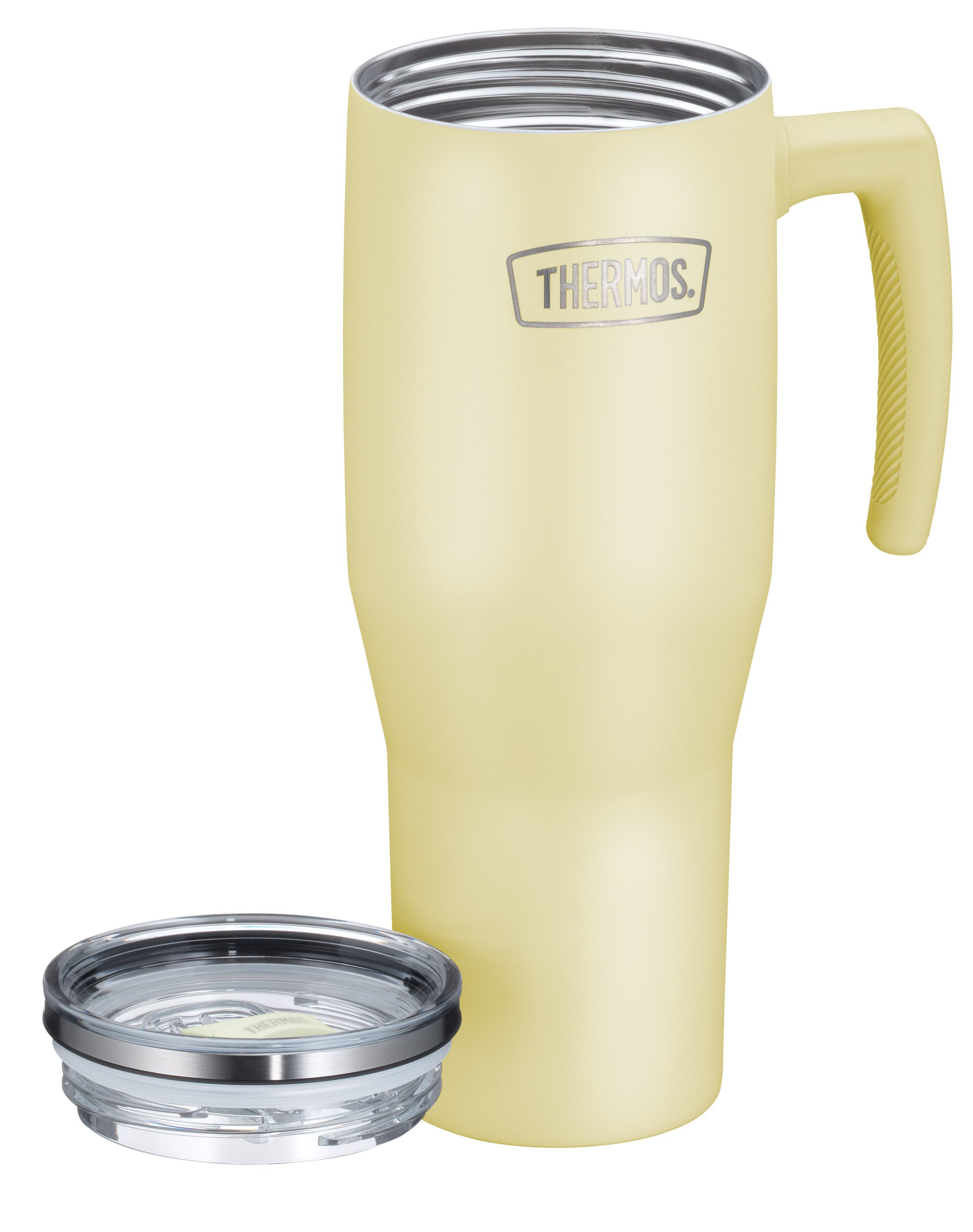 THERMOS Thermobecher REFRESHING SERIES ISOLIERTRINKBECHER mit Strohhalm, 1-tlg., Edelstahl, Kunststoff, Silikon, Titan, 1,10l, 6h heiß & 6h kalt, mit Griff