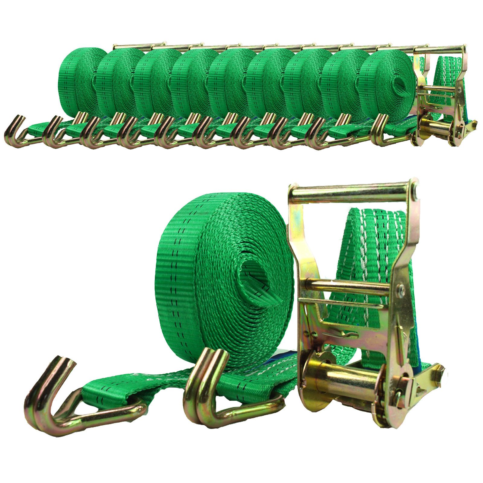 TRUTZHOLM Spanngurt Profi Ratschen Zurrgurt Spanngurte 2-tlg 6m 2t 2to 2000 kg TÜV/GS GRÜN (Spar-Set, 10er Set) Reißfest,Robust