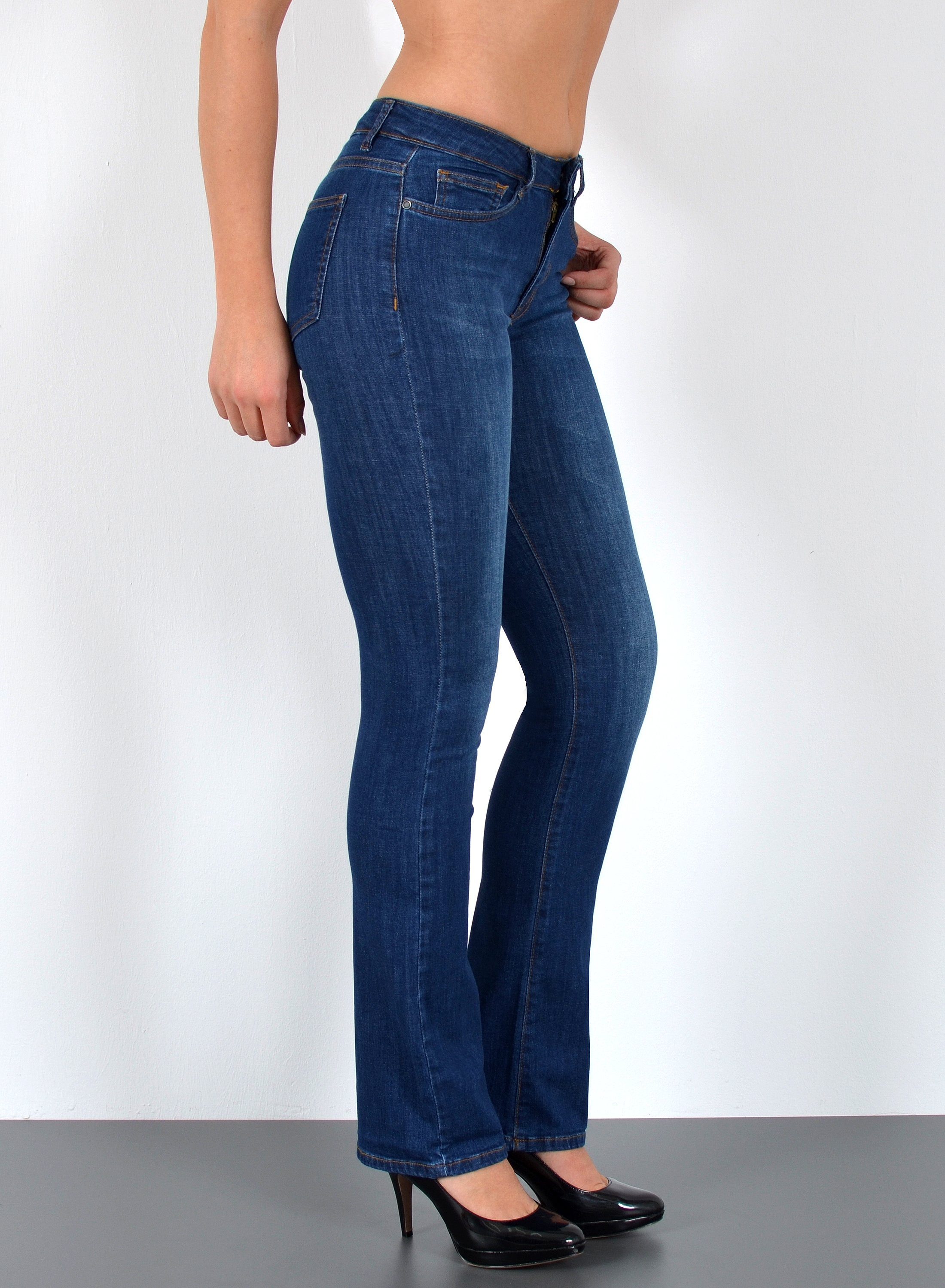 ESRA Bootcut-Jeans Bootcut Jeans Damen High Waist Stretch Wide Leg Jeans bis Übergröße B1 Damen Bootcut Jeans High Waist Damen Schlaghose Jeans weites Bein Hose
