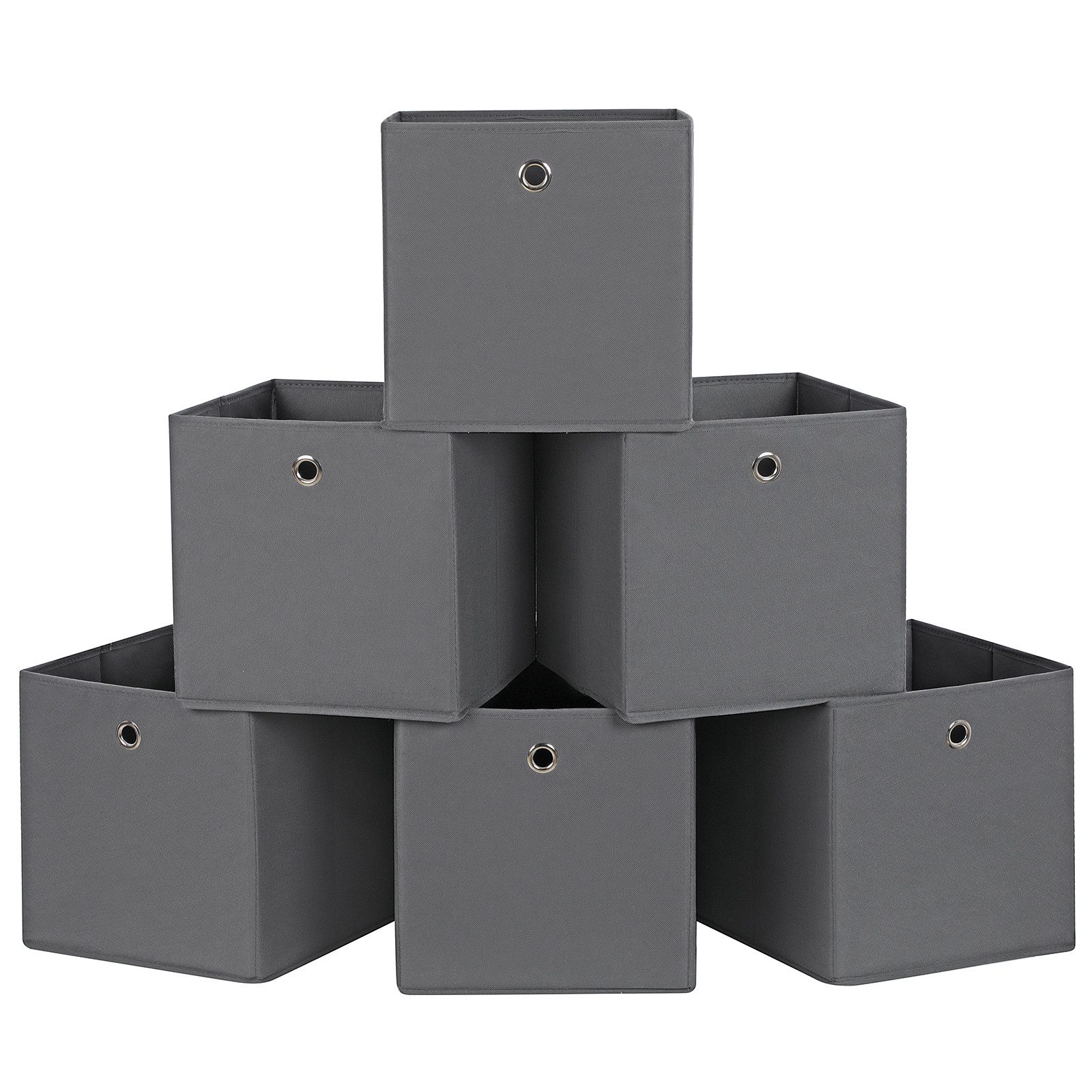 SONGMICS Aufbewahrungsbox 6er Set, Faltbare Stoffbox mit Metallöse, 30 x 30 x 30 cm