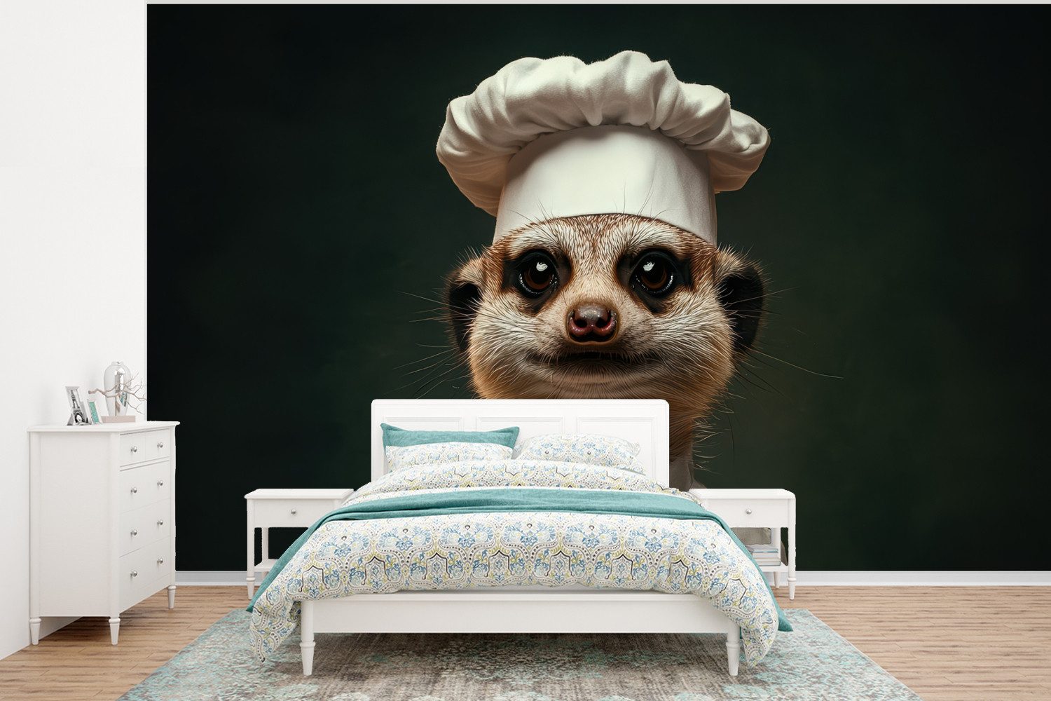 MuchoWow Fototapete Tier - Koch - Erdmännchen, Matt, bedruckt, Vliestapete für Wohnzimmer Schlafzimmer Küche, Fototapete, 375x280 cm