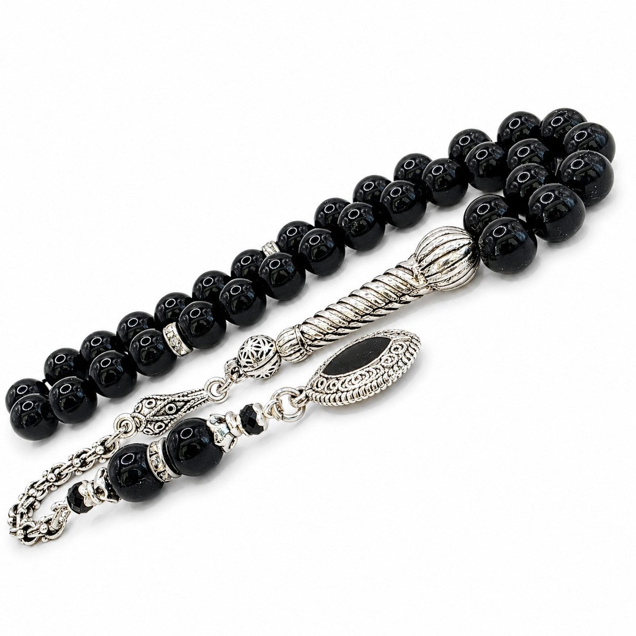 M-Punkt24 Kettenanhänger Tesbih Tespih Naturstein Küre Rund (Rosary, Subha Misbah, Gebetskette), Design Püskül, inkl. ETUI, *SONDERPREIS WEGEN PRODUKT NEUHEIT*