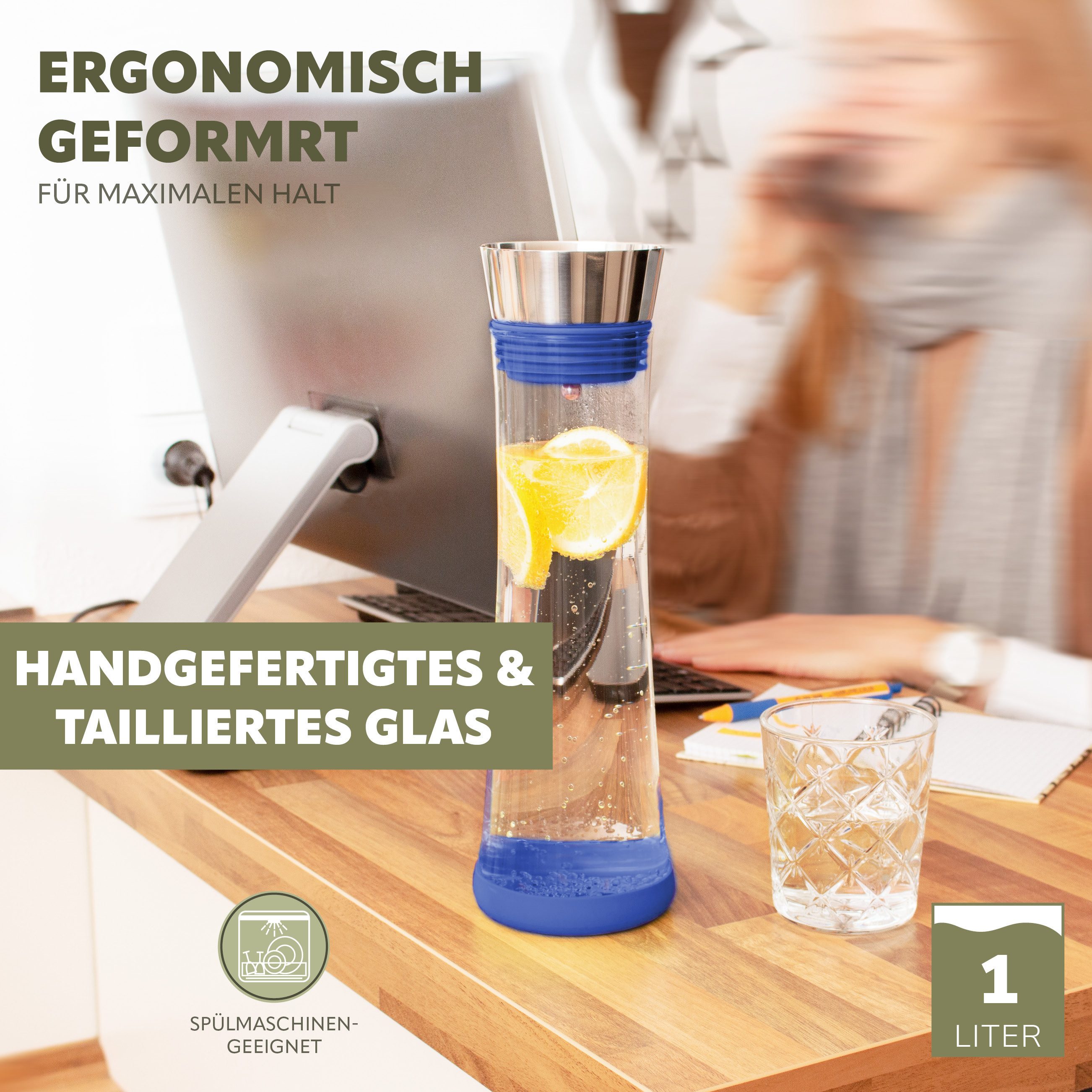 bremermann Karaffe CAROLA mit Silikonfuß - zerlegbarer Deckel - 1 Liter – Bild 4 von 5