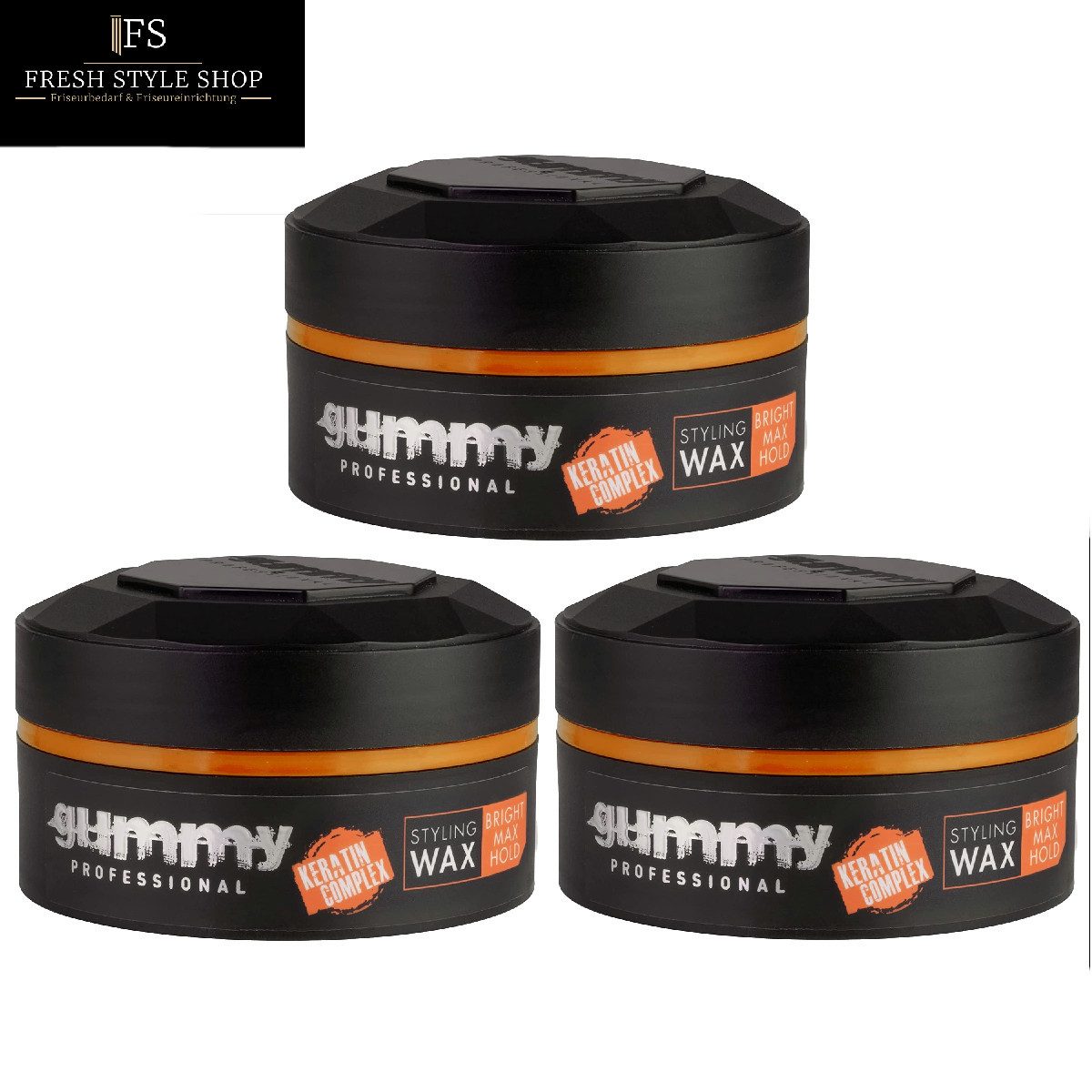 Gummy Professional Haarwachs 3x Haarstyling Wax Hair Wax Bright Max Hold 150ml, 3-tlg.