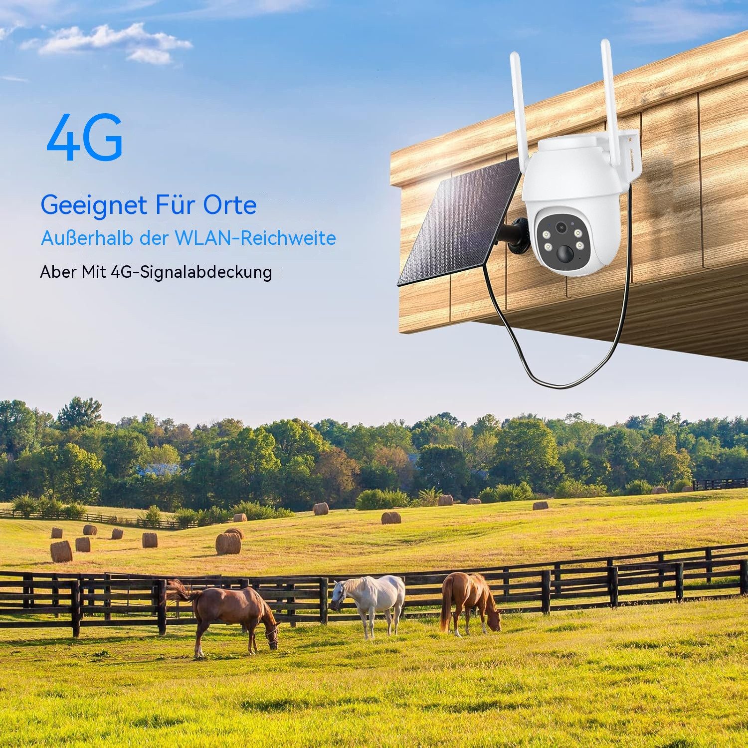 Topcony Überwachungskamera 4G LTE Überwachungskamera Aussen mit SIM Karte (Aussen, Außenbereich, Wald, Farm, Campingbus, Straße, 1-tlg., Menschenerkennung Automatische Verfolgung Cloud/TF-Speicher)