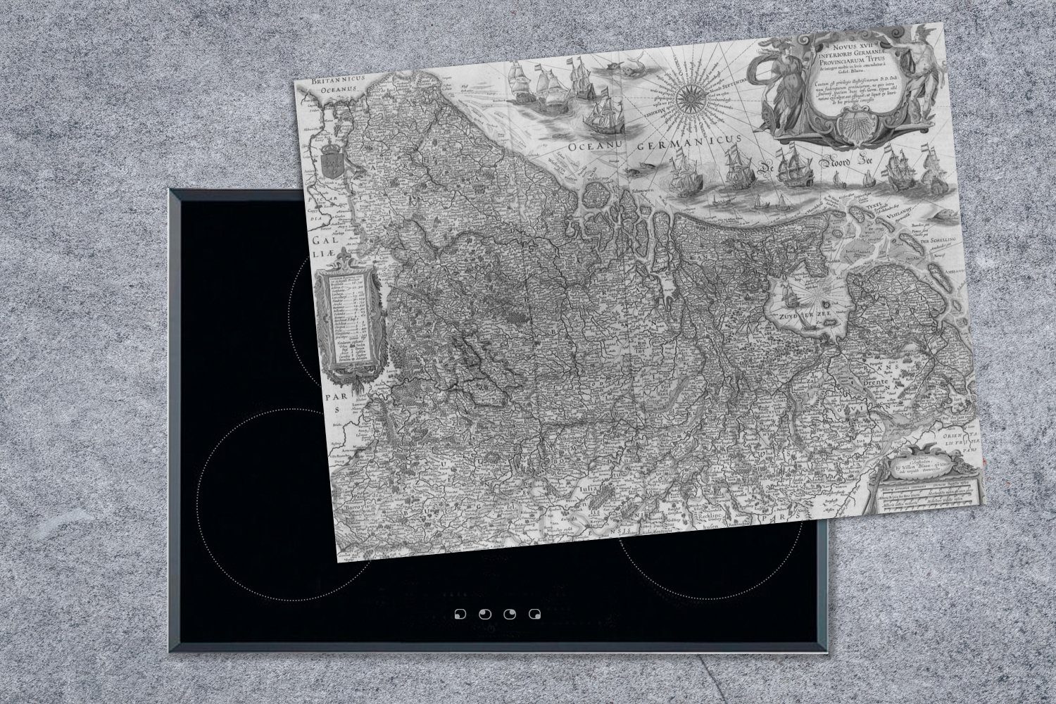 MuchoWow Herdblende-/Abdeckplatte Eine alte der Arbeitsfläche tlg), Vinyl, Karte Ceranfeldabdeckung Mobile 70x52 Niederlande, nutzbar, schwarz-weiße (1 cm