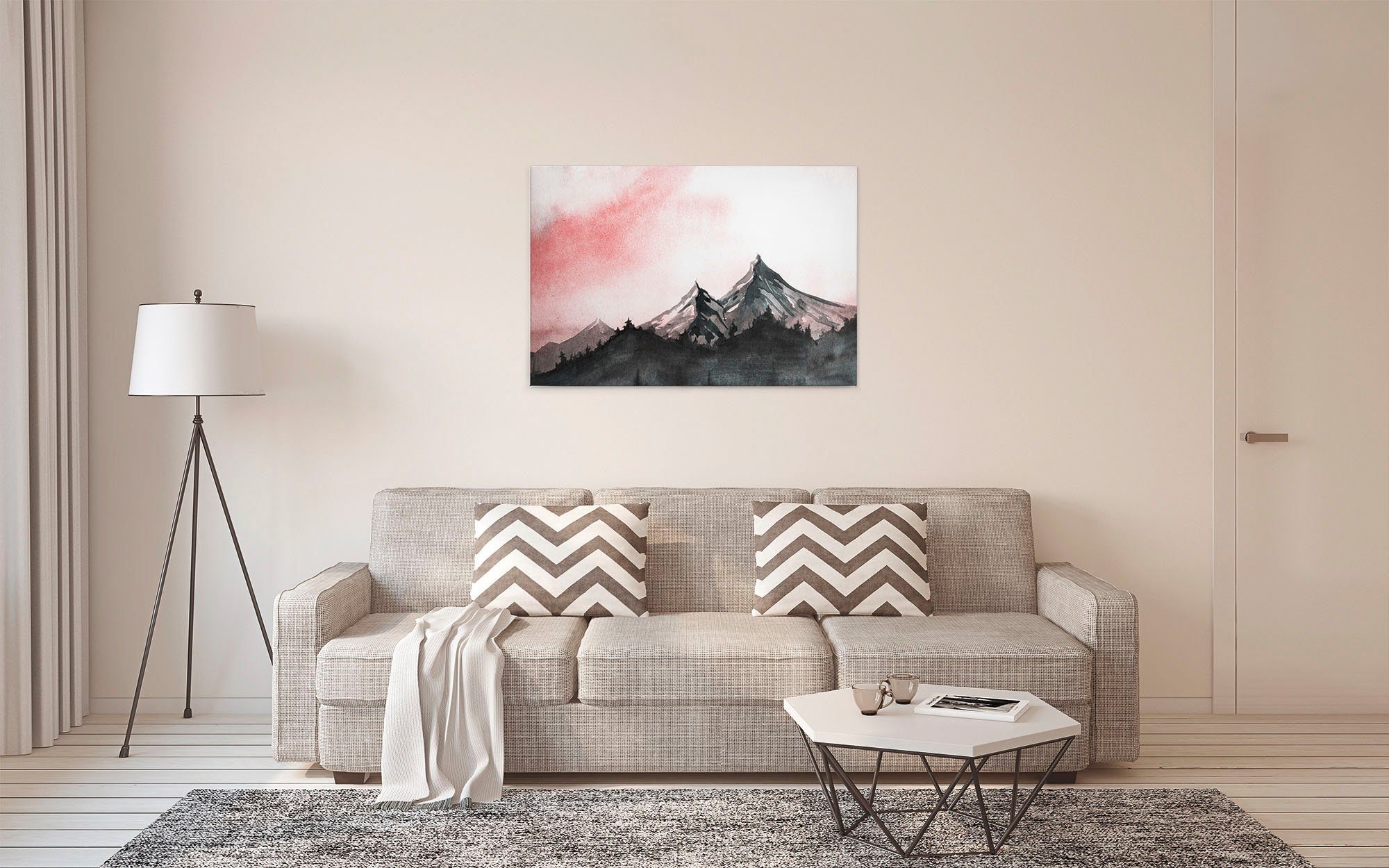 A.S. Création Landschaft Keilrahmen Berg Leinwandbild (1 weiß, St), schwarz rot, Mountain Wald Bild Paint,