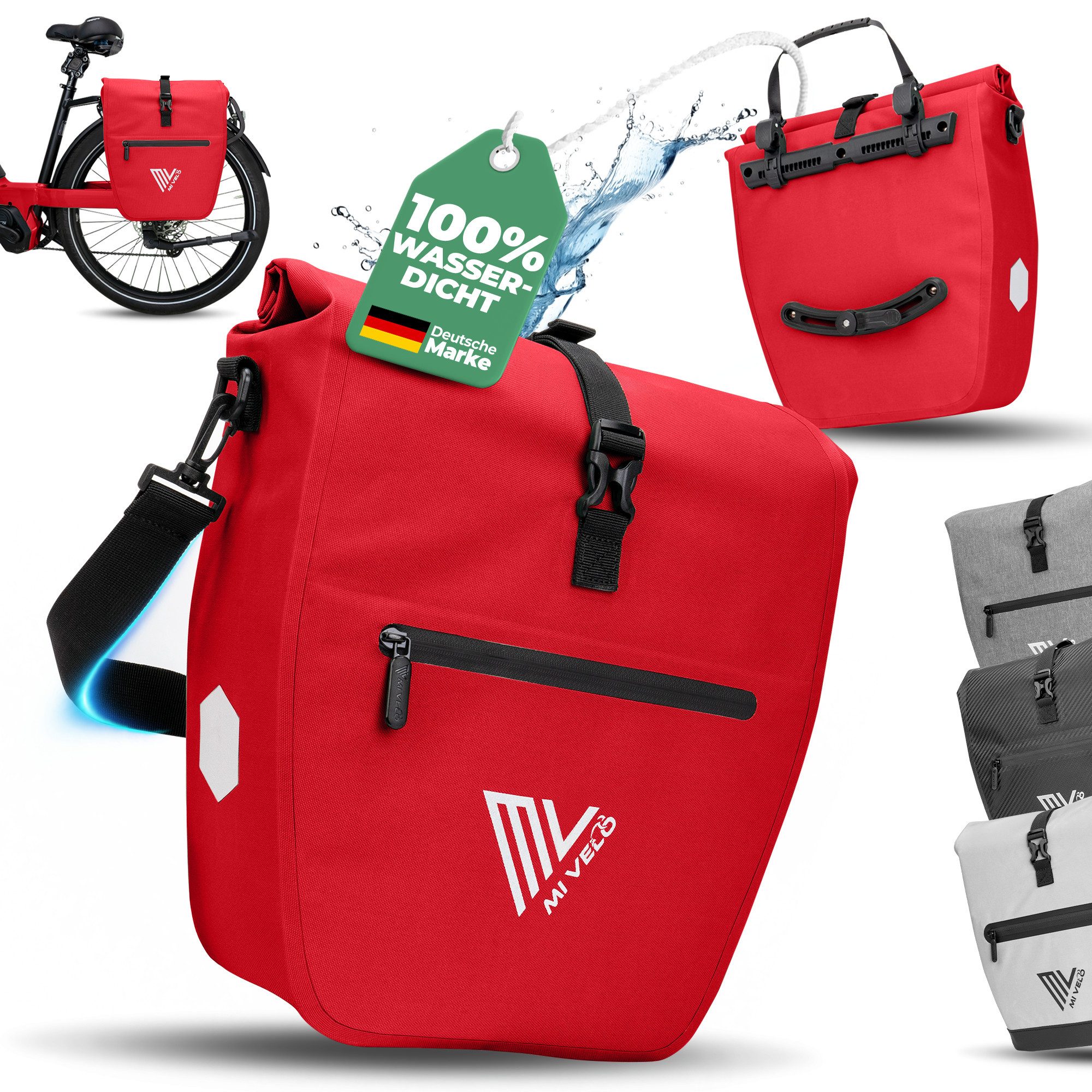 MIVELO Fahrradtasche Gepäckträgertasche wasserdicht inkl. Gurt für Umhängetasche, Zwei Varianten wählbar