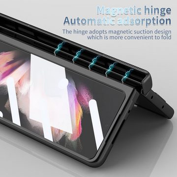 Wigento Handyhülle Für Samsung Galaxy Z Fold3 5G Magnetische Design Vollschutz Kunststoff Hart Cover Handy Tasche Hülle Etuis Schwarz