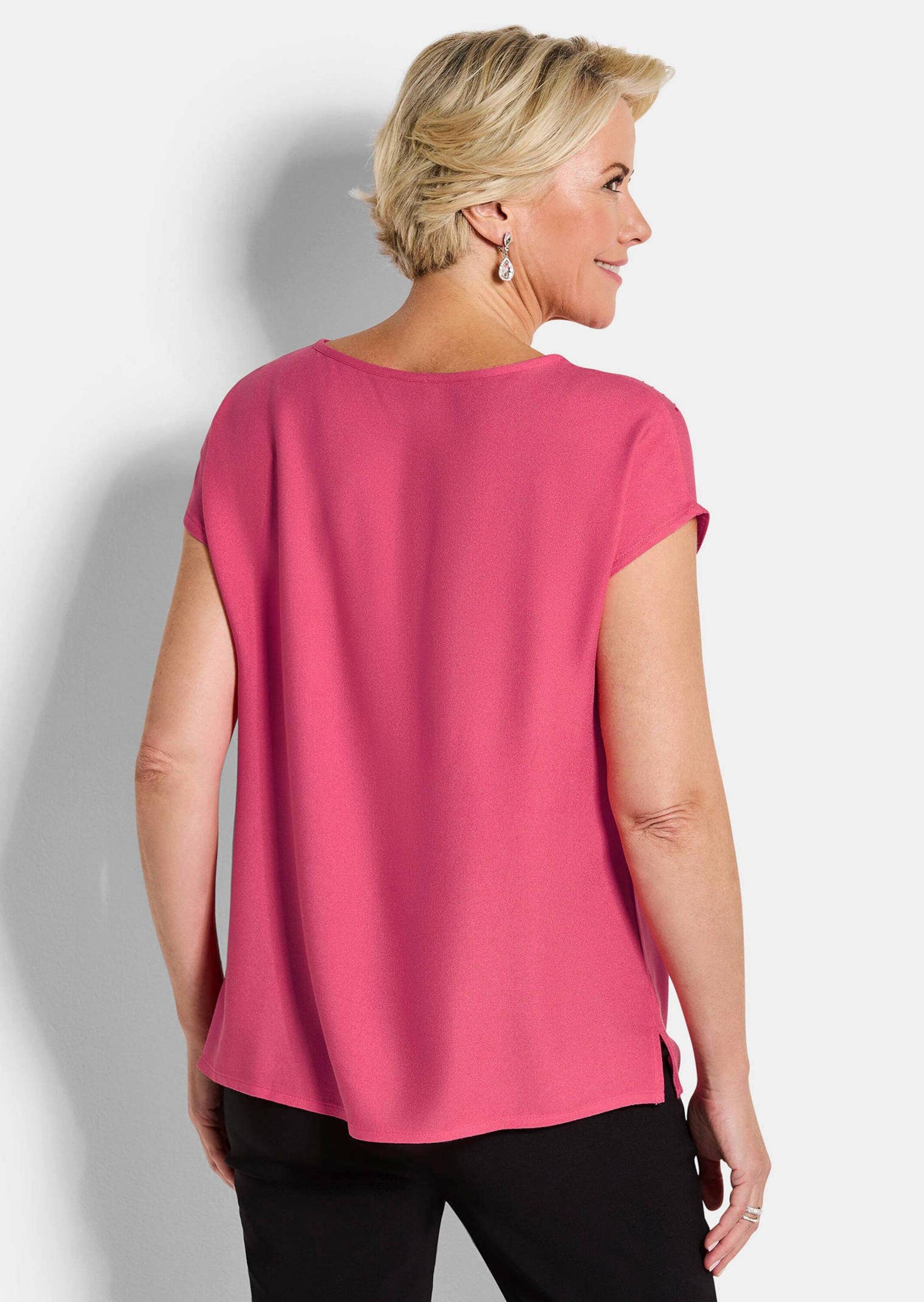 GOLDNER Schlupfbluse Elegante Viskosebluse mit Glitzer Glitzerbluse mit U-Boot-Ausschnitt und überschnittenen Schultern