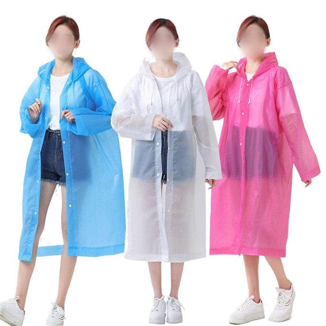 YOOdy~ Regenponcho regenjacke damen wasserdicht herren Regenponcho Verdickt mit Kapuze (3-St) Regen Poncho Cape Wandern Radfahren, EVA Wiederverwendbar Atmungsaktiv Gemischte Farben