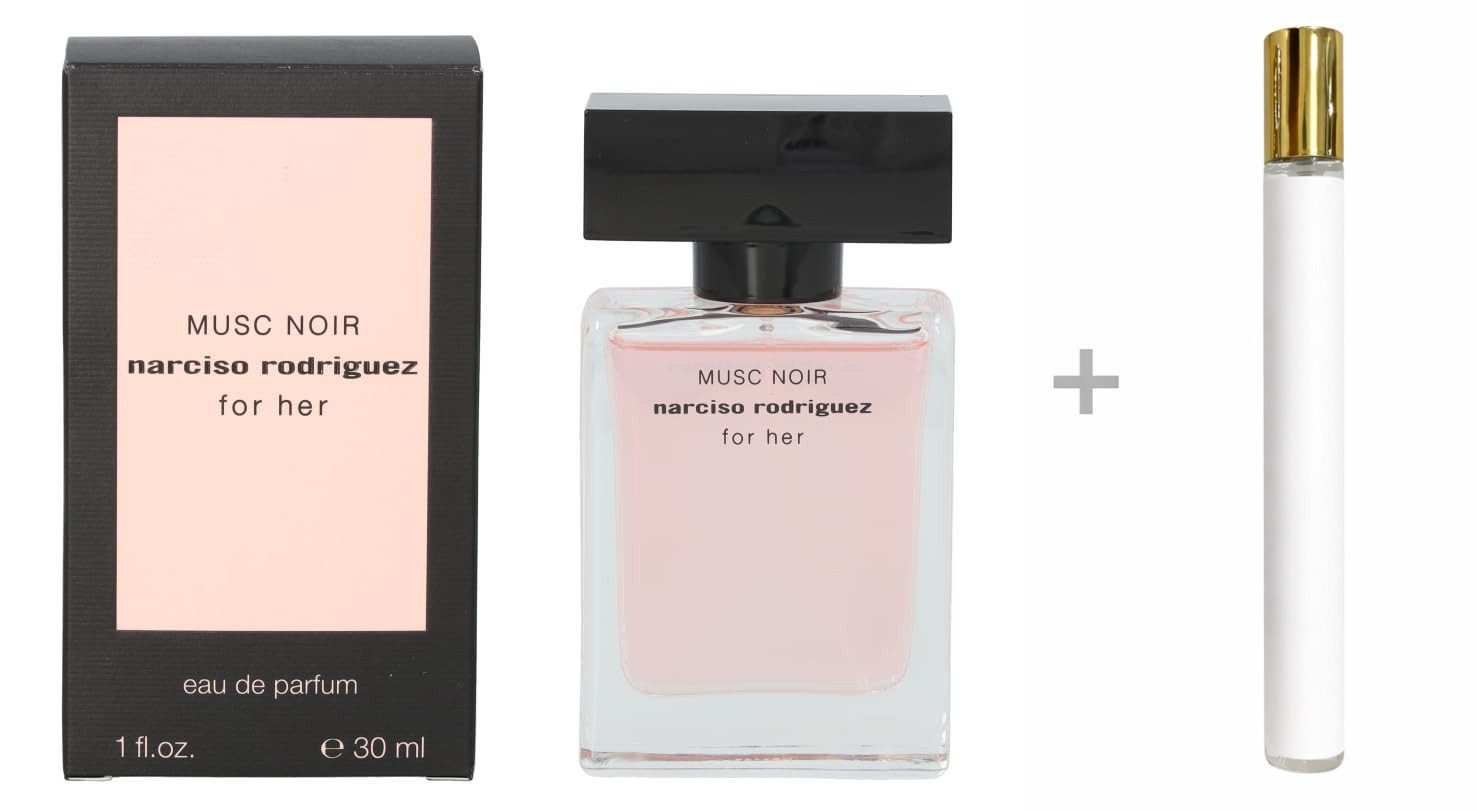 narciso rodriguez Duft-Set Musc Noir For Her Eau de Parfum (EDP) Damen Spray, Fruchtiger-moschus Duft mit Pflaume und Wildleder - mit Reiseduft