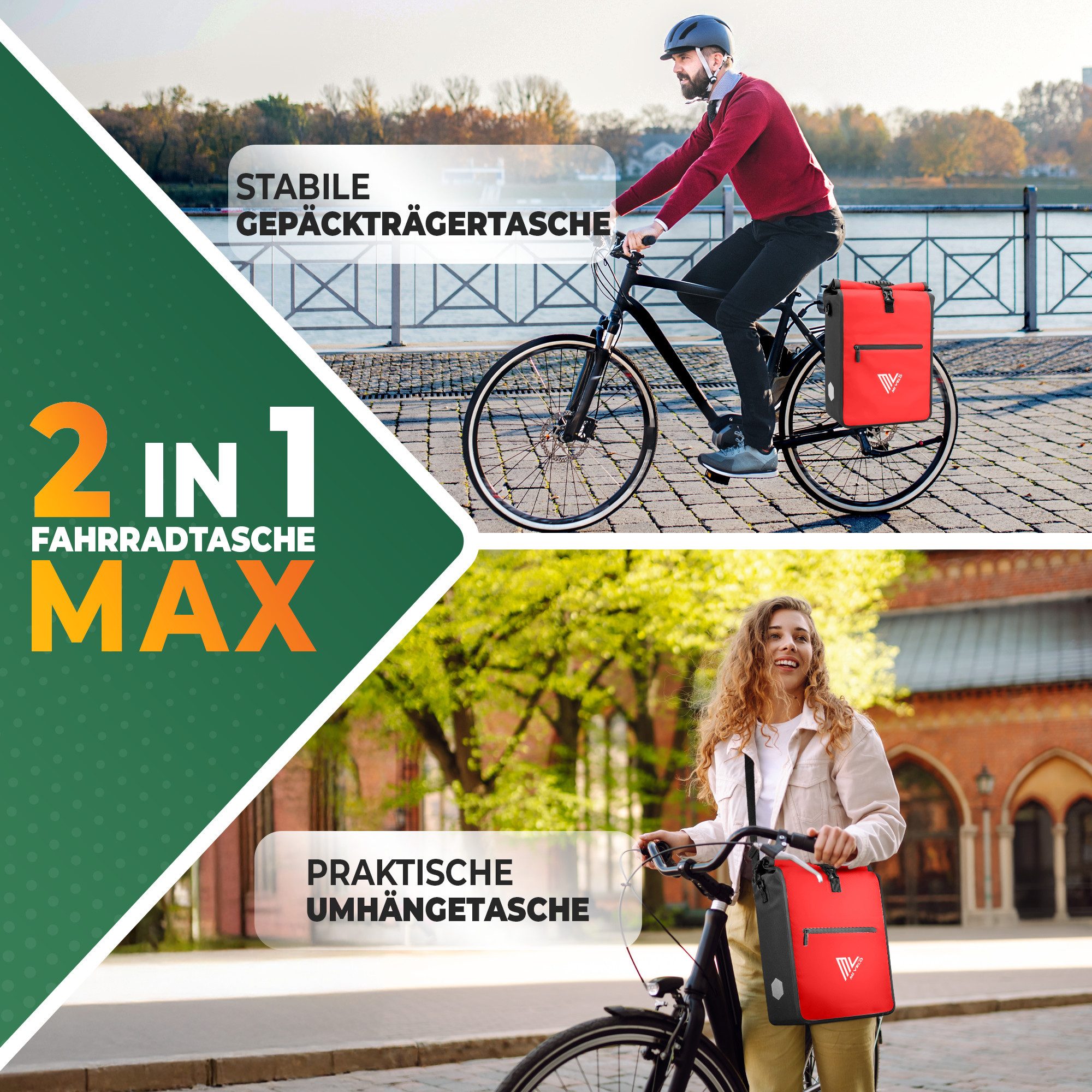 MIVELO Fahrradtasche 2in1 Gepäckträgertasche für Fahrrad wasserdicht, 25 Liter Volumen