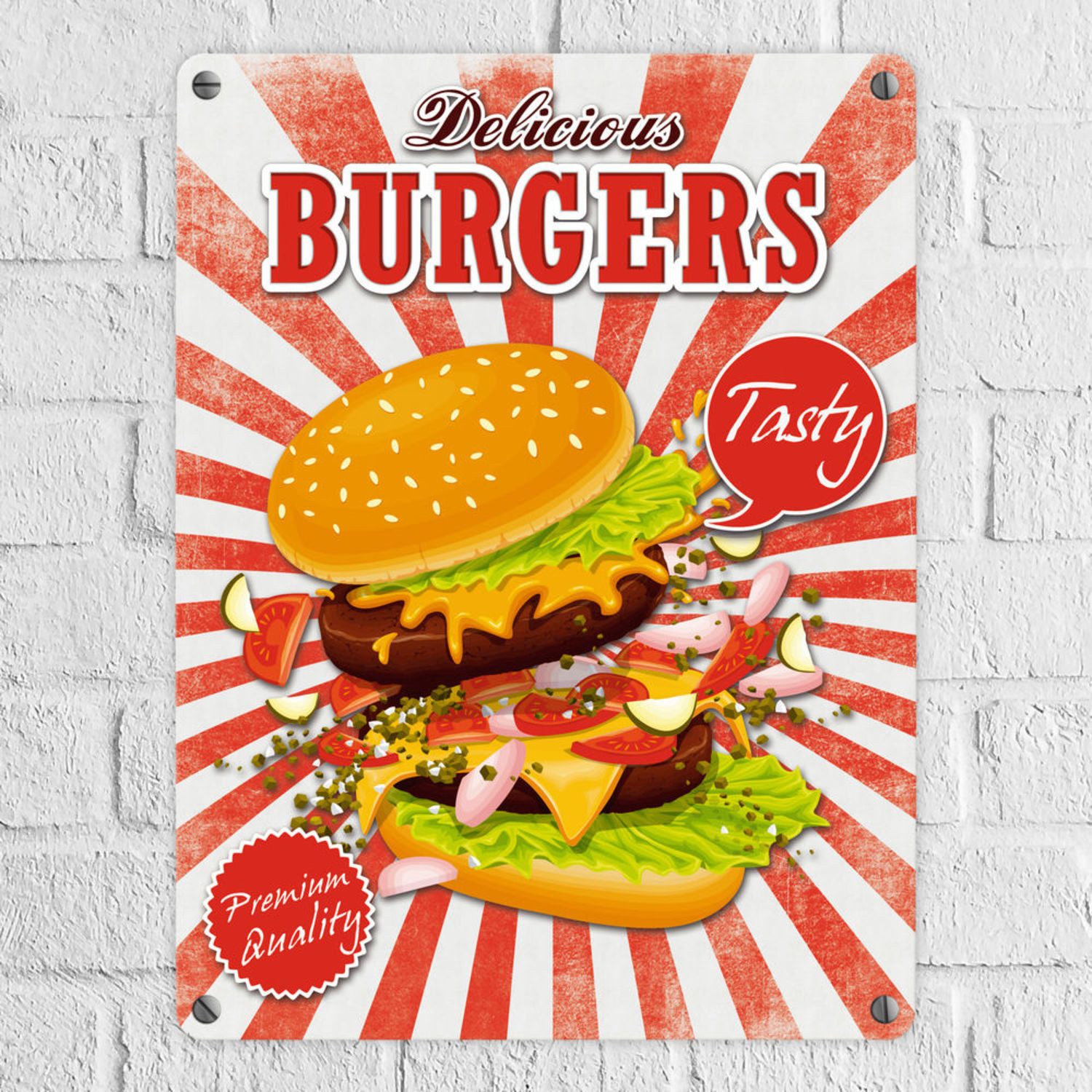 speecheese Metallschild Fast Food Delicious Burgers Schild Blechschild Aluminiumschild