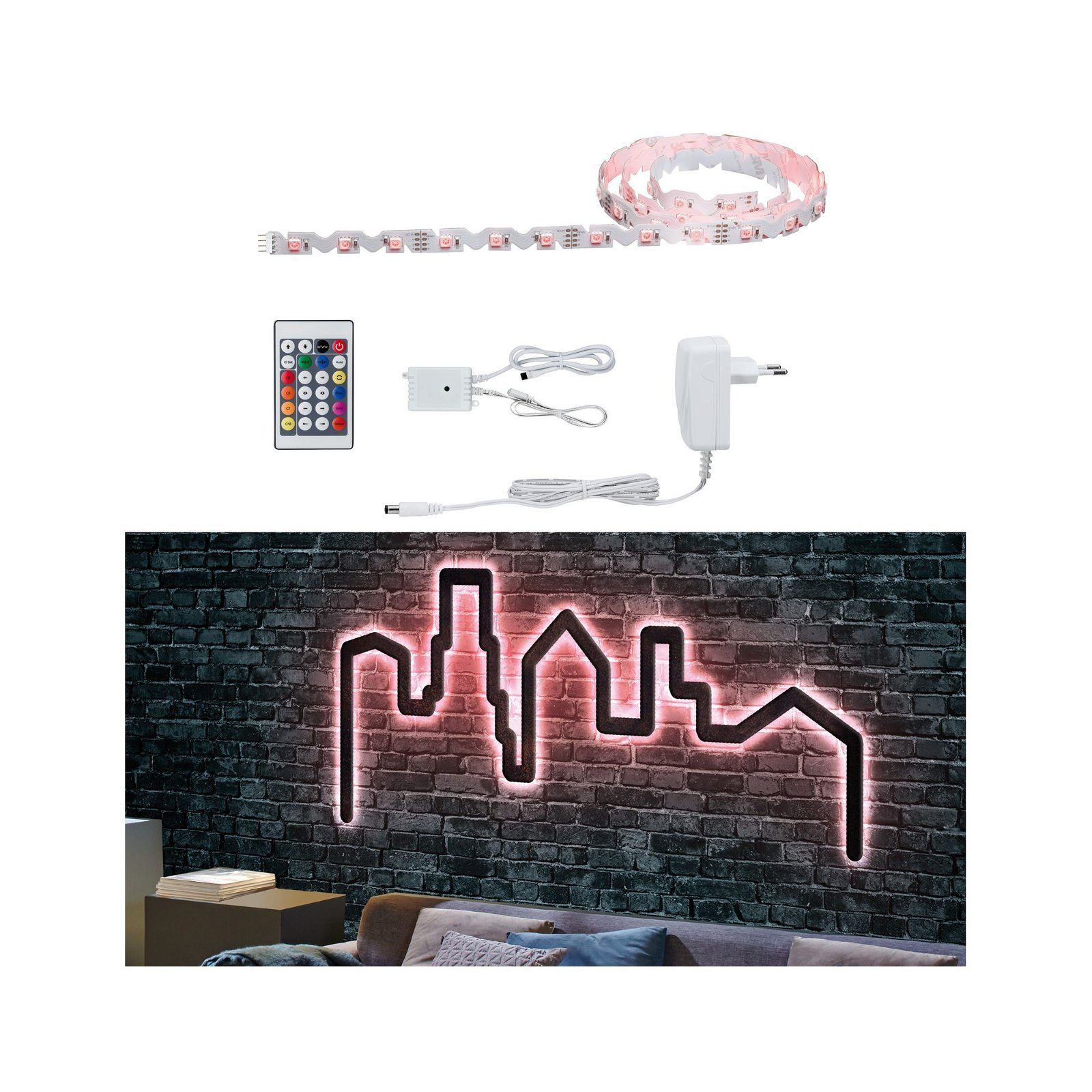 Paulmann LED-Streifen Function FlexLED 3D Set 1,5m RGB 11W 230V/24V 24VA Weiß, 1-flammig