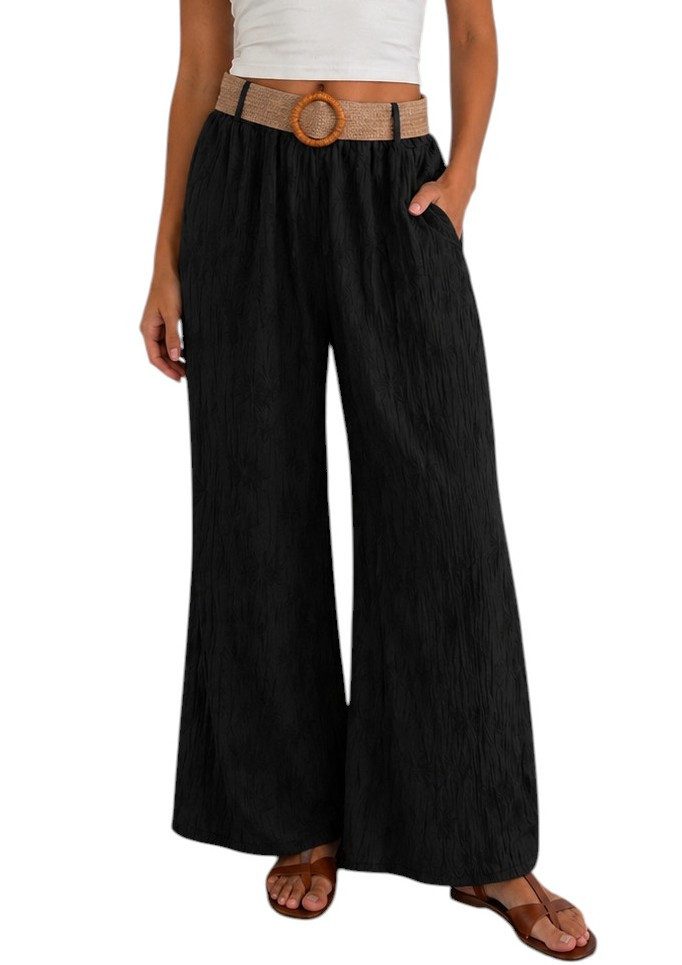 Mississhop Palazzohose Damen Palazzo Hose mit weitem Bein und elastischem Bund mit Gürtel S/M