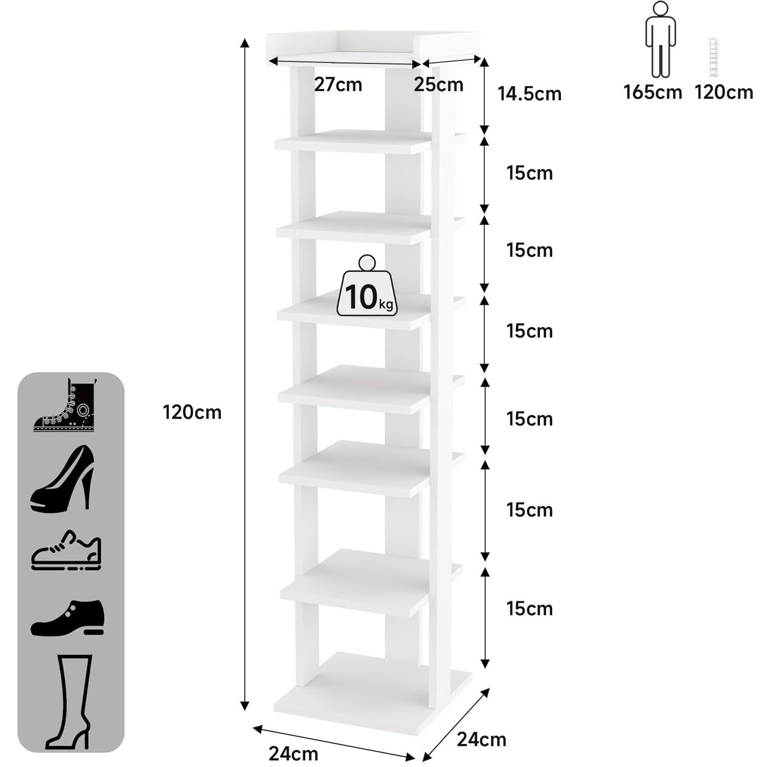 IDEASY Schuhregal Freistehendes Schuhregal mit 8 Ebenen, Weiß, platzsparend günstig online kaufen