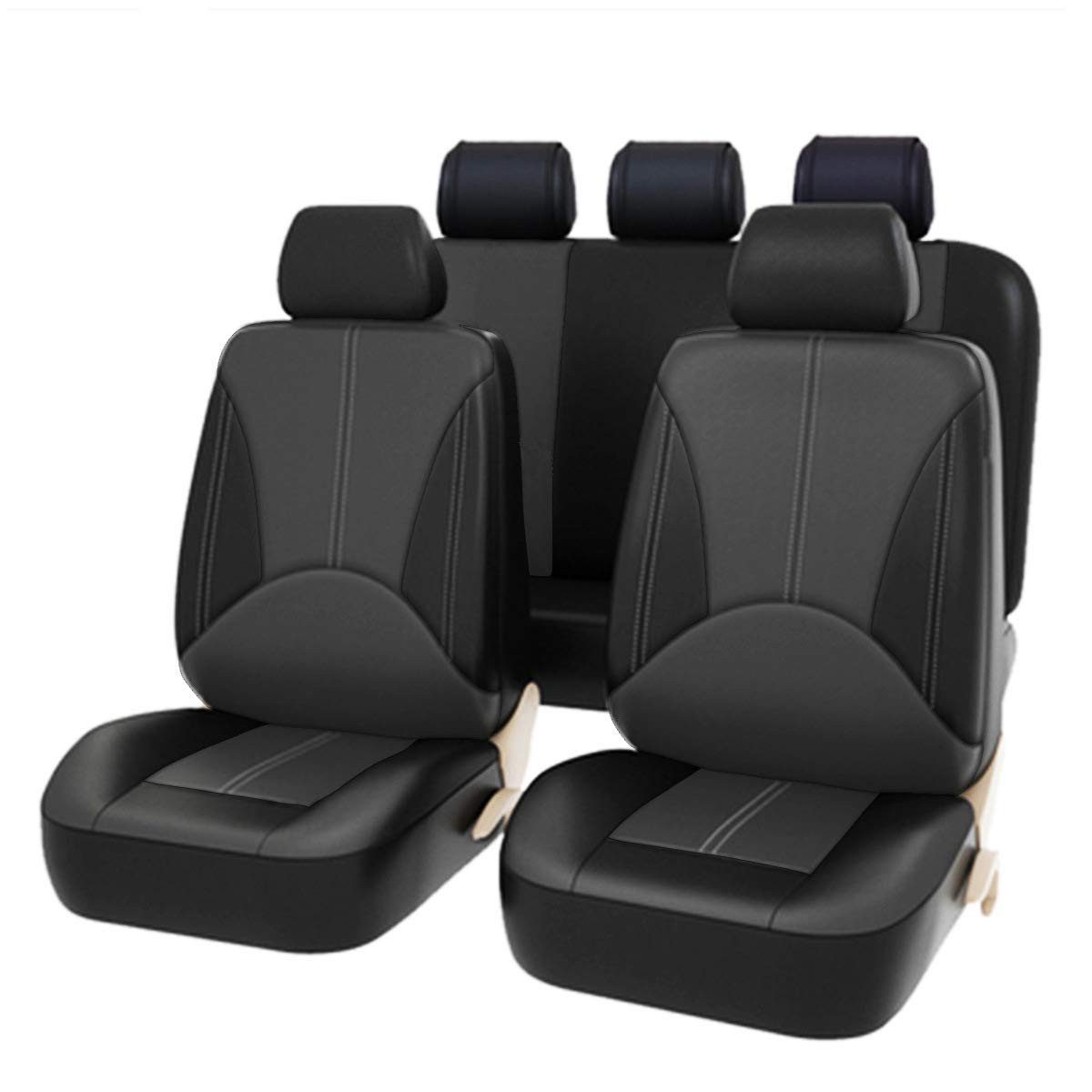 GarveeMore Autositzbezug Autositzbezüge Komplettset Universal PU Leder 9-teilig