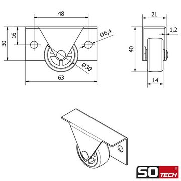 SO-TECH® Möbelrolle TRIER Ø 30 mm, für die Seitenmontage, 4 Stück