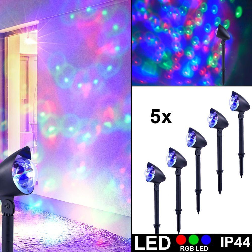 etc-shop Gartenstrahler, LED-Leuchtmittel fest verbaut, Farbwechsel, 5er Set RGB LED Steck Leuchten Farbwechsel Garten Erdspieß