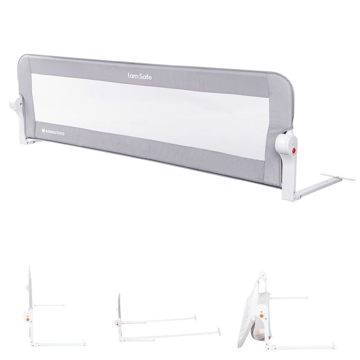 Kikkaboo Bettschutzgitter I am safe 150 cm, ab 18 Monaten, ohne Werkzeug montierbar, für Matratzen 12–20 cm