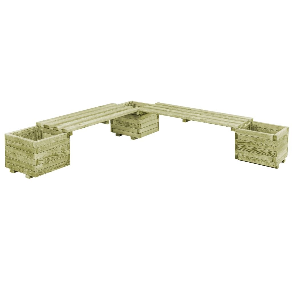 furnicato Gartenbank Gartensitzbank aus grün imprägniertem Kiefernholz 196 x 196 x 36 cm, Wetterfeste Sitzbank mit integrierten Pflanzgefäßen für die Terrasse