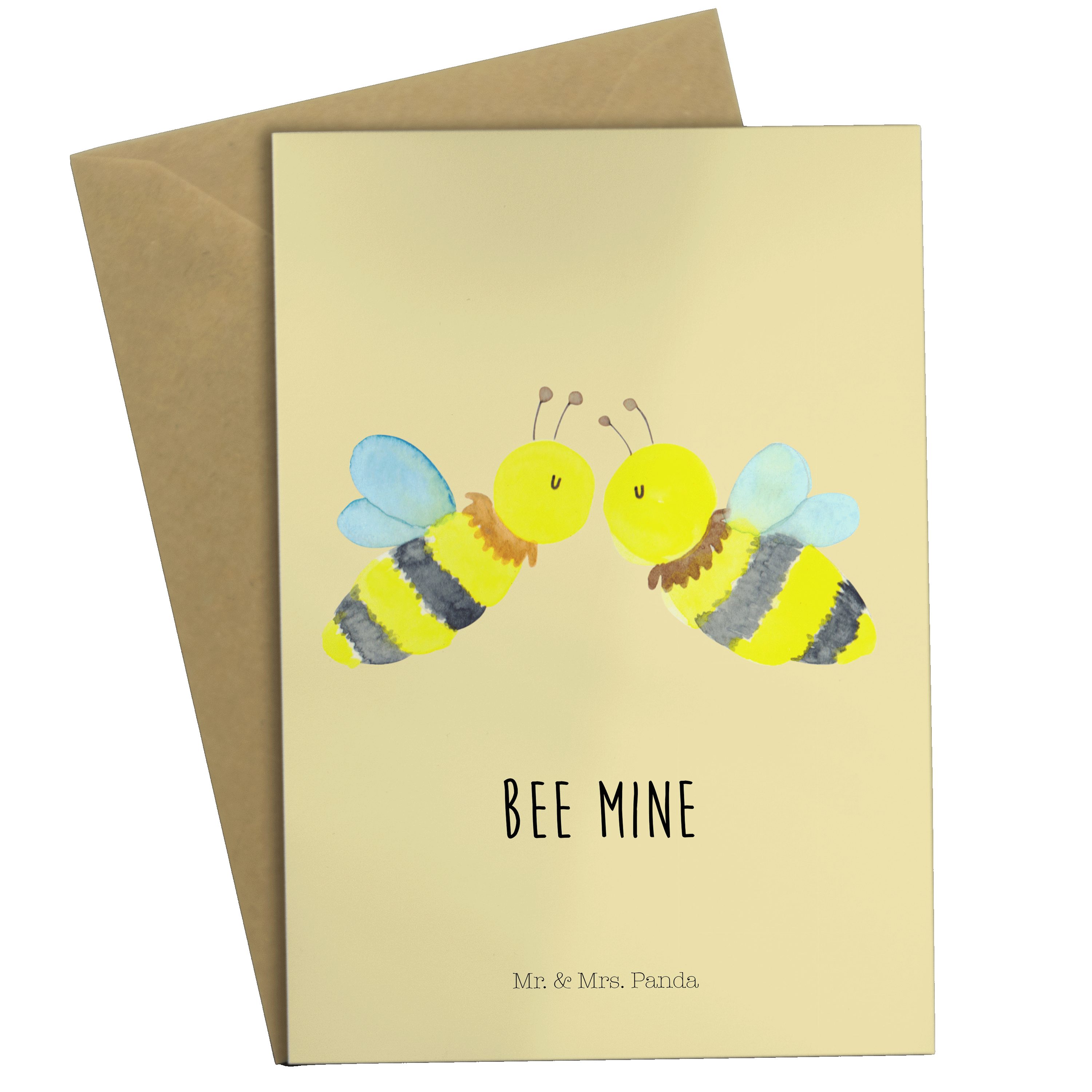 Gelb Mrs. - Mr. Glückwunschkarte, Biene Pastell Liebe Klappkarte & Panda Geschenk, - Grußkarte