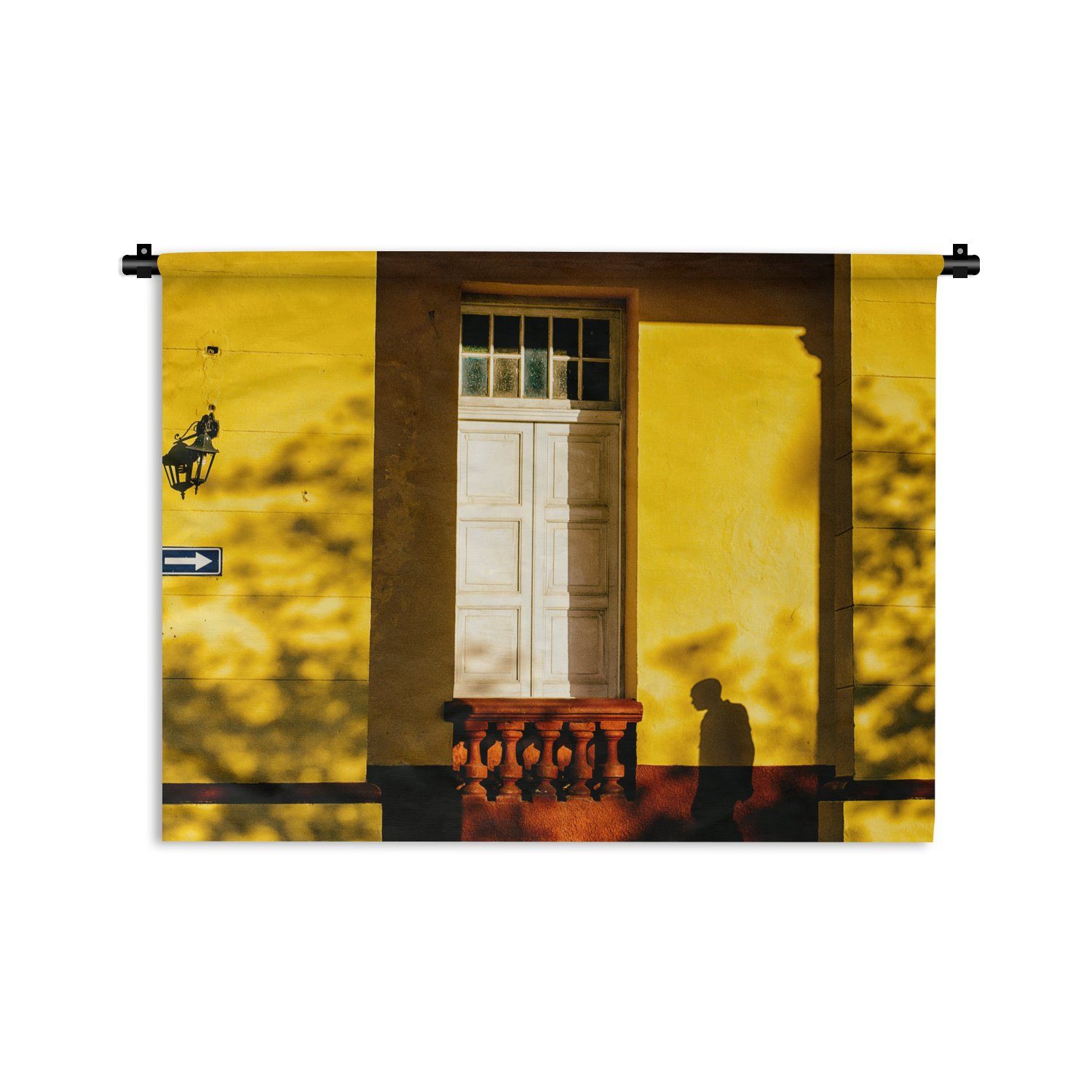 MuchoWow Wanddekoobjekt Tür - Gelb - Architektur - Schatten, Wanddeko für Wohnzimmer, Schlafzimmer, Kleid, Wandbehang, Kinderzimmer