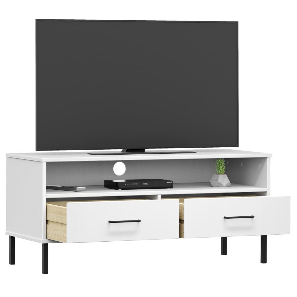 vidaXL TV-Schrank TV-Schrank OSLO mit Metallbeinen Weiß Massivholz Kiefer (1-St)
