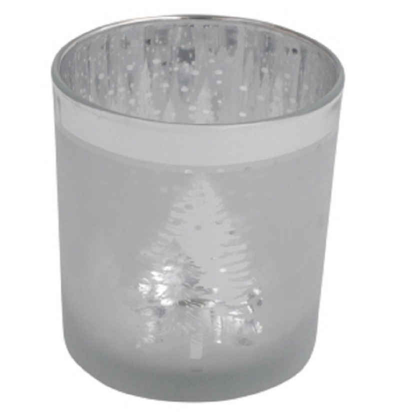 Werner Voß Teelichthalter Windlicht Teelicht Halter Glas H=8cm Muster weiß silber Kerze Deko (1 x Windlicht)