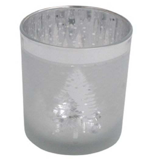 Werner Voß Teelichthalter »Windlicht Teelicht Halter Glas H=8cm Muster weiß silber Kerze Laterne Deko Tisch« (1 x Windlicht)