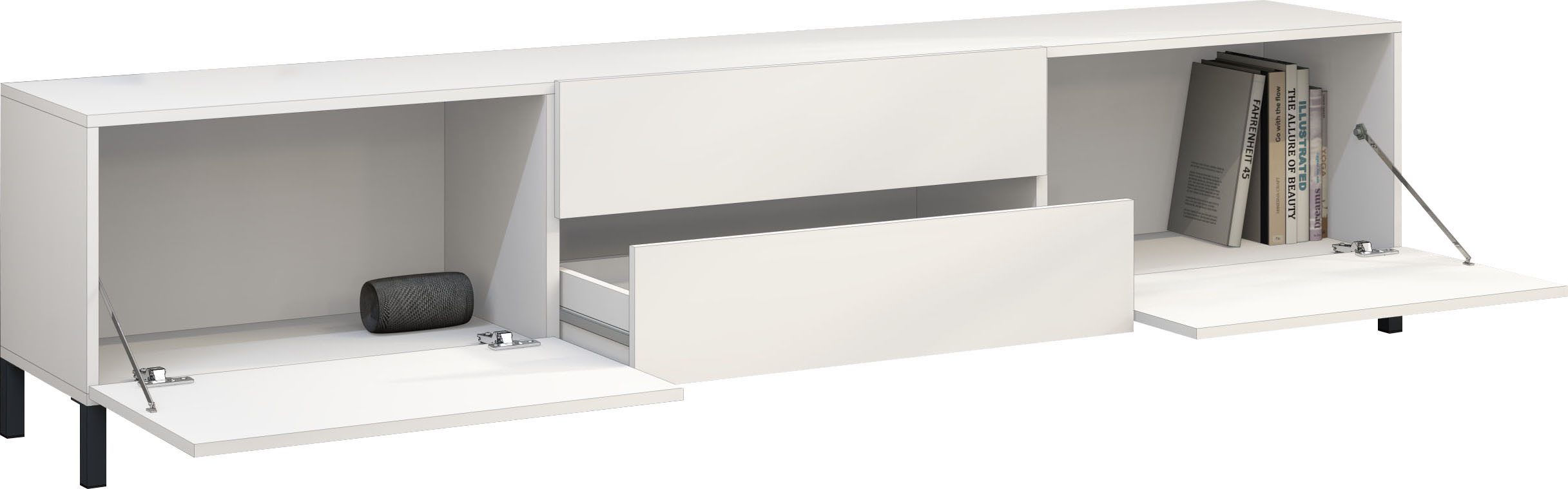 borchardt Möbel Lowboard Sophia, TV-Schrank mit Metallfüßen, Breite 200 cm, 2 Klappen, 2 Schubkästen auf Metallauszügen