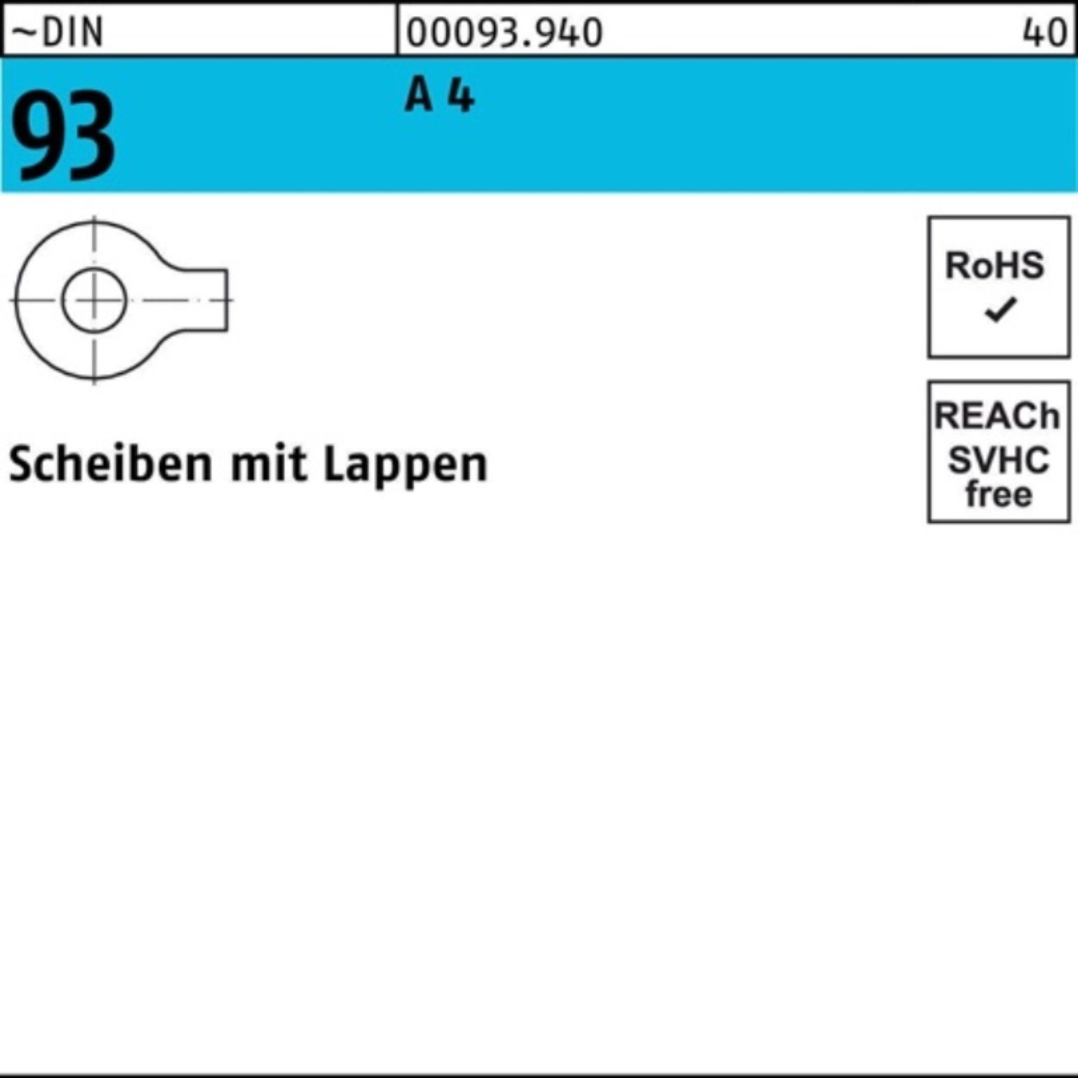 Reyher Unterlegscheibe 100er Pack 000939400170000 Unterlegscheibe DIN 93 m.Lappen 17 A 4