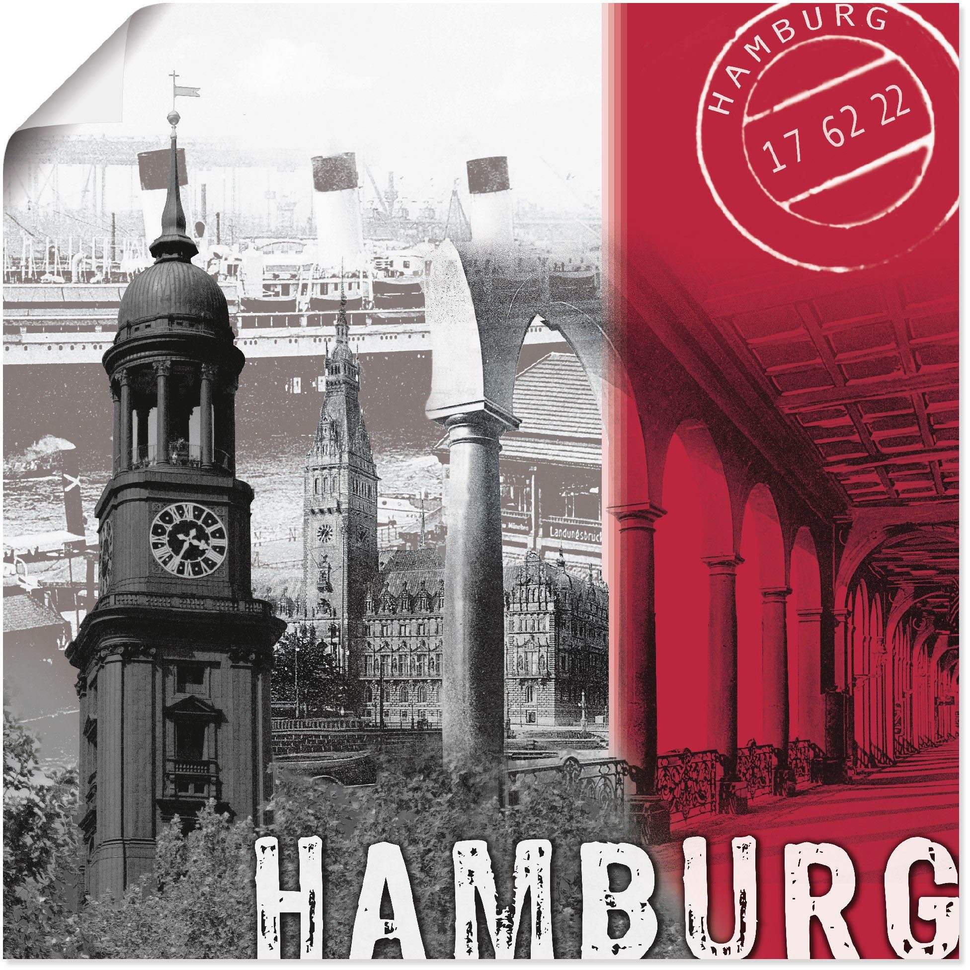 Artland Wandbild Hamburg_ bordeauxrot, Deutschland (1 St), als Alubild,  Leinwandbild, Wandaufkleber oder Poster in versch. Größen