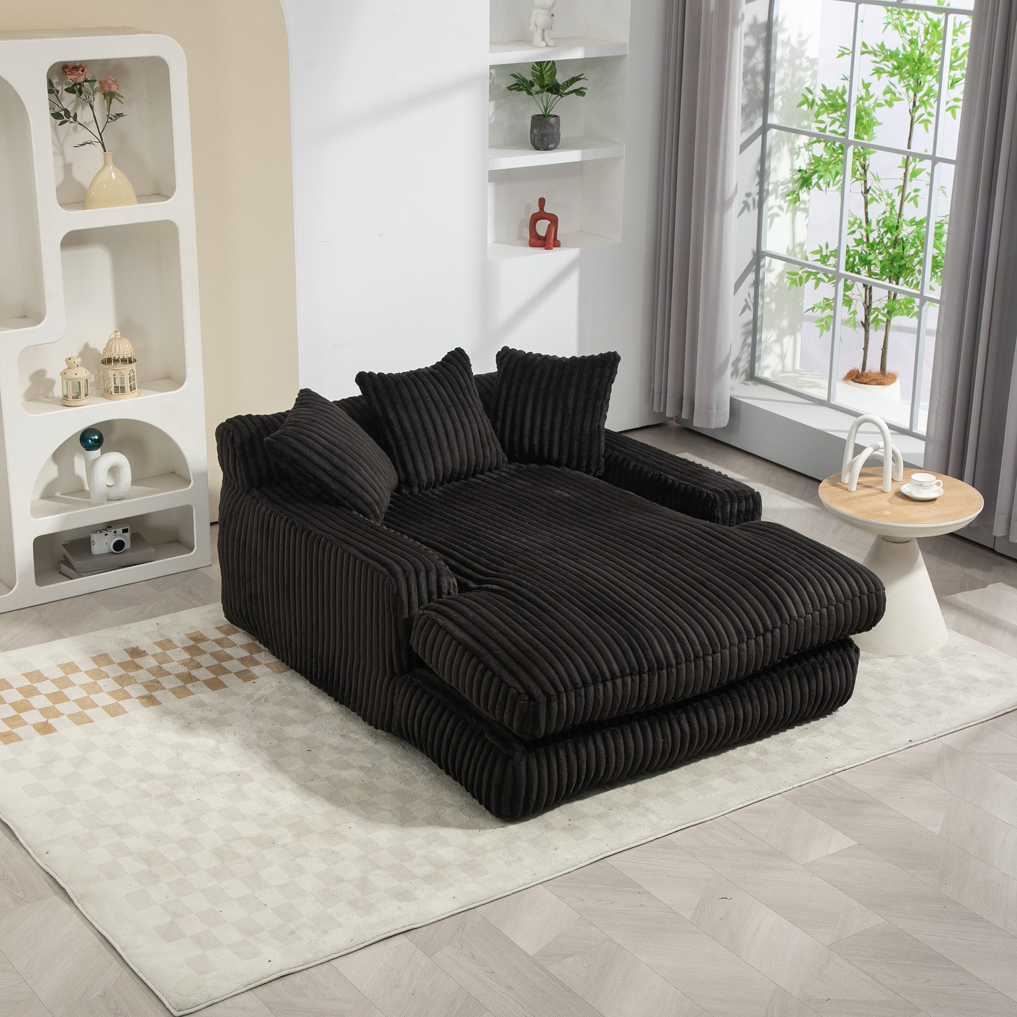 OKWISH Schlafsofa Loungesofa, Modernes Cord-Schlafsofa Cloud Couch, Ergonomisch mit 3 Kissen, Kein Aufbau nötig, 150 kg Belastbarkeit, Ideal für Wohnzimmer, Büro & Schlafzimmer., Kissen