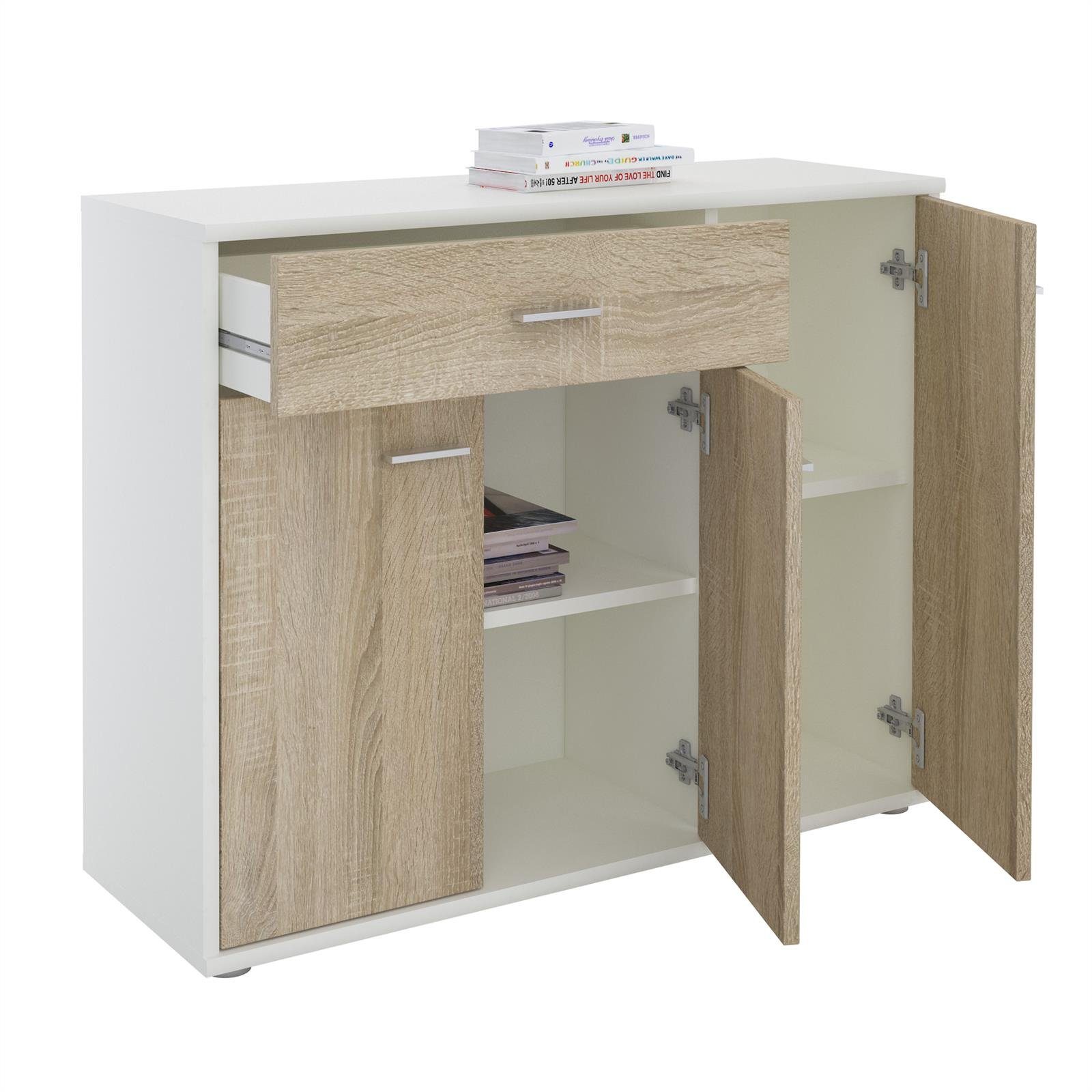 CARO-Möbel Kommode ESTELLE, Sideboard ESTELLE Mehrzweckschrank, 3 Türen und 1 Schublade, 88 cm bre