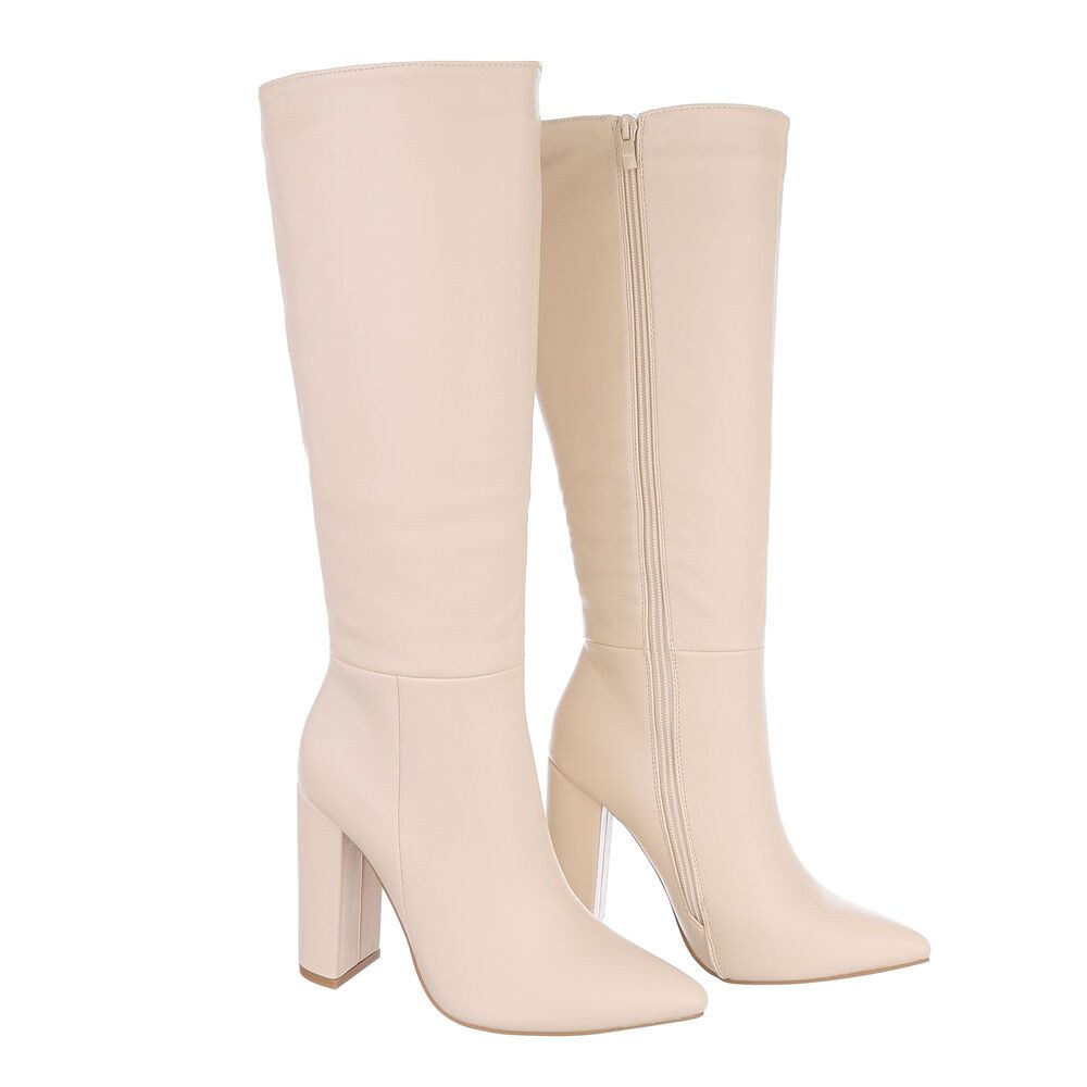 Ital-Design Damen Elegant High-Heel-Stiefel (87108669) Blockabsatz High-Heel Stiefel in Beige