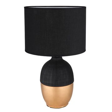 etc-shop Tischleuchte, Leuchtmittel nicht inklusive, Tischlampe Schreibtischleuchte modern Textilschirm schwarz gold H 43cm