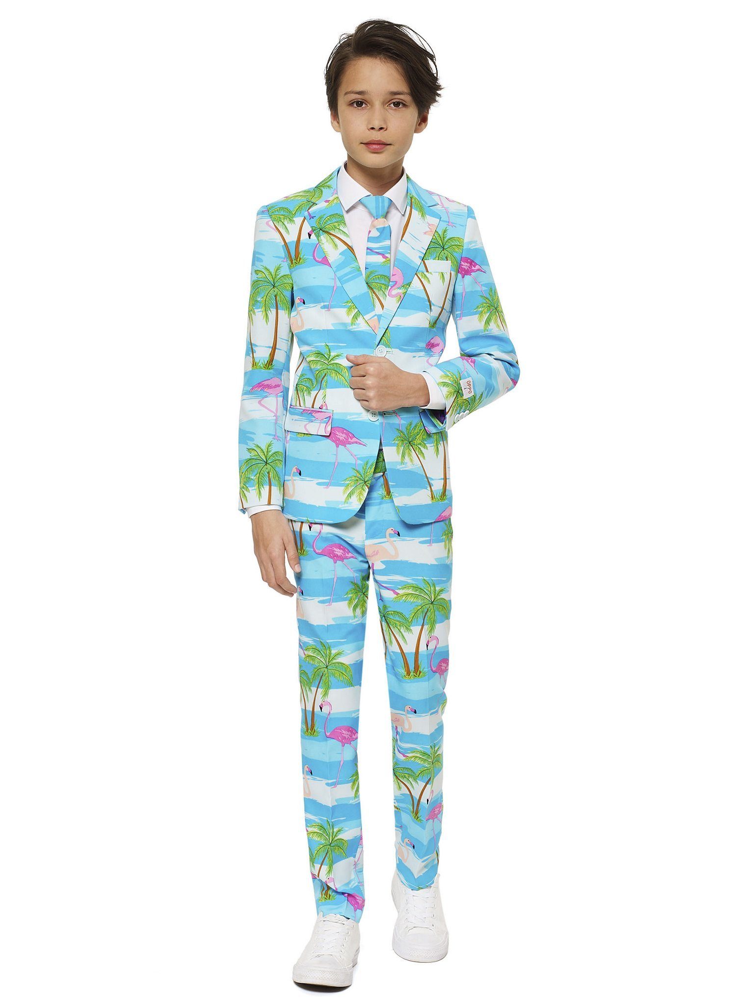 Opposuits Partyanzug Teen Flaminguy - Sommer Kostüm Anzug für Karneval, Ausgefallener Jungenanzug für Teens mit Stil