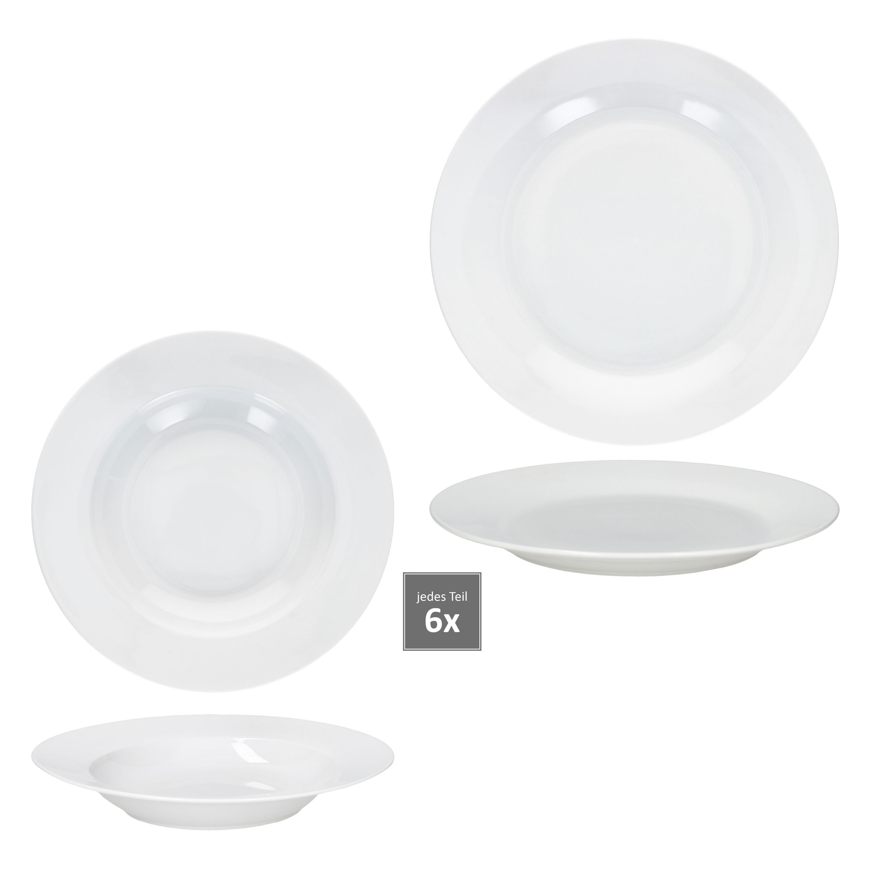 MamboCat Tafelservice 12tlg Tafelservice Tommy weiß Porzellan 6 Personen Speiseteller, Porzellan